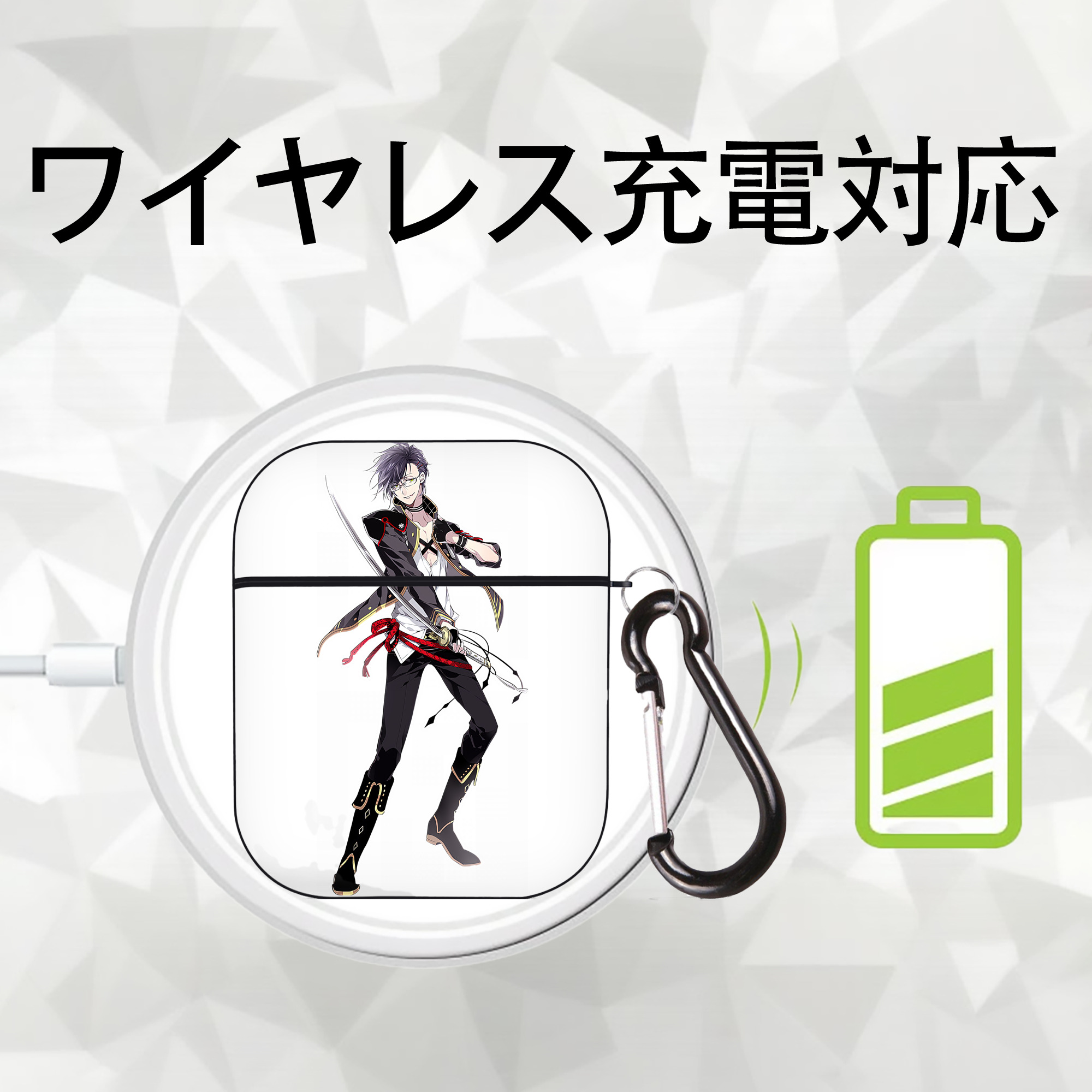 刀剣乱舞 Touken Ranbu AirPods 第2世代保護ケース ハードシェル ブラック 耐衝撃・防指紋・カラビナ付き