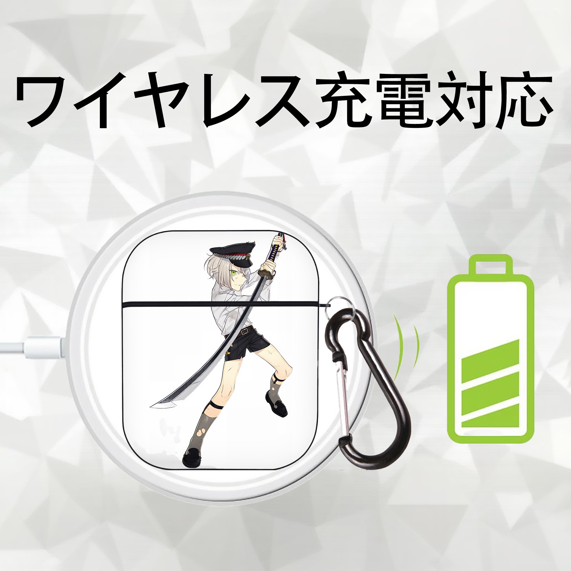 刀剣乱舞 Touken Ranbu AirPods 第2世代保護ケース ハードシェル ブラック 耐衝撃・防指紋・カラビナ付き