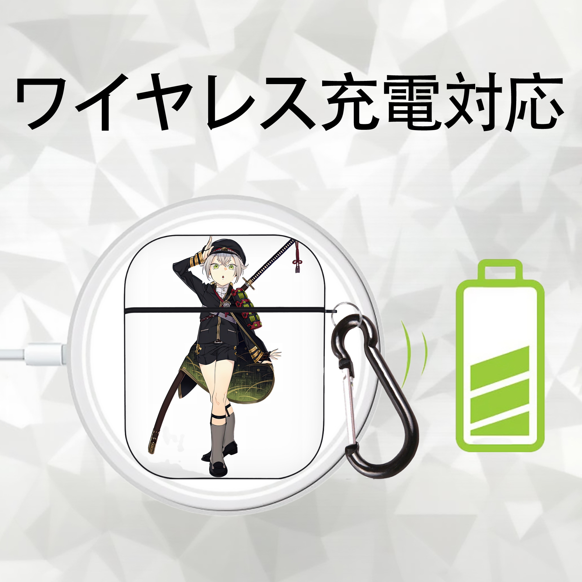 刀剣乱舞 Touken Ranbu AirPods 第2世代保護ケース ハードシェル ブラック 耐衝撃・防指紋・カラビナ付き