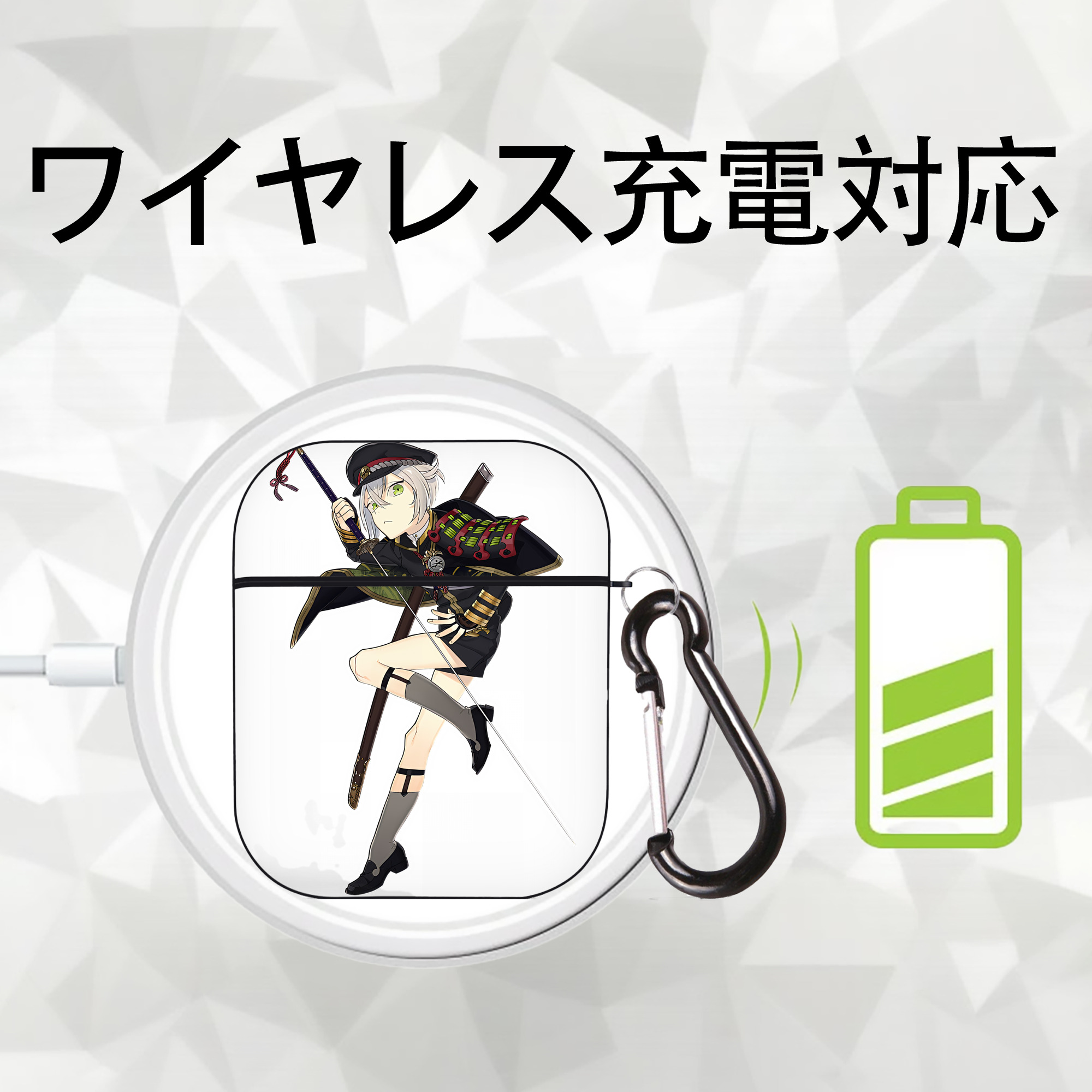 刀剣乱舞 Touken Ranbu AirPods 第2世代保護ケース ハードシェル ブラック 耐衝撃・防指紋・カラビナ付き