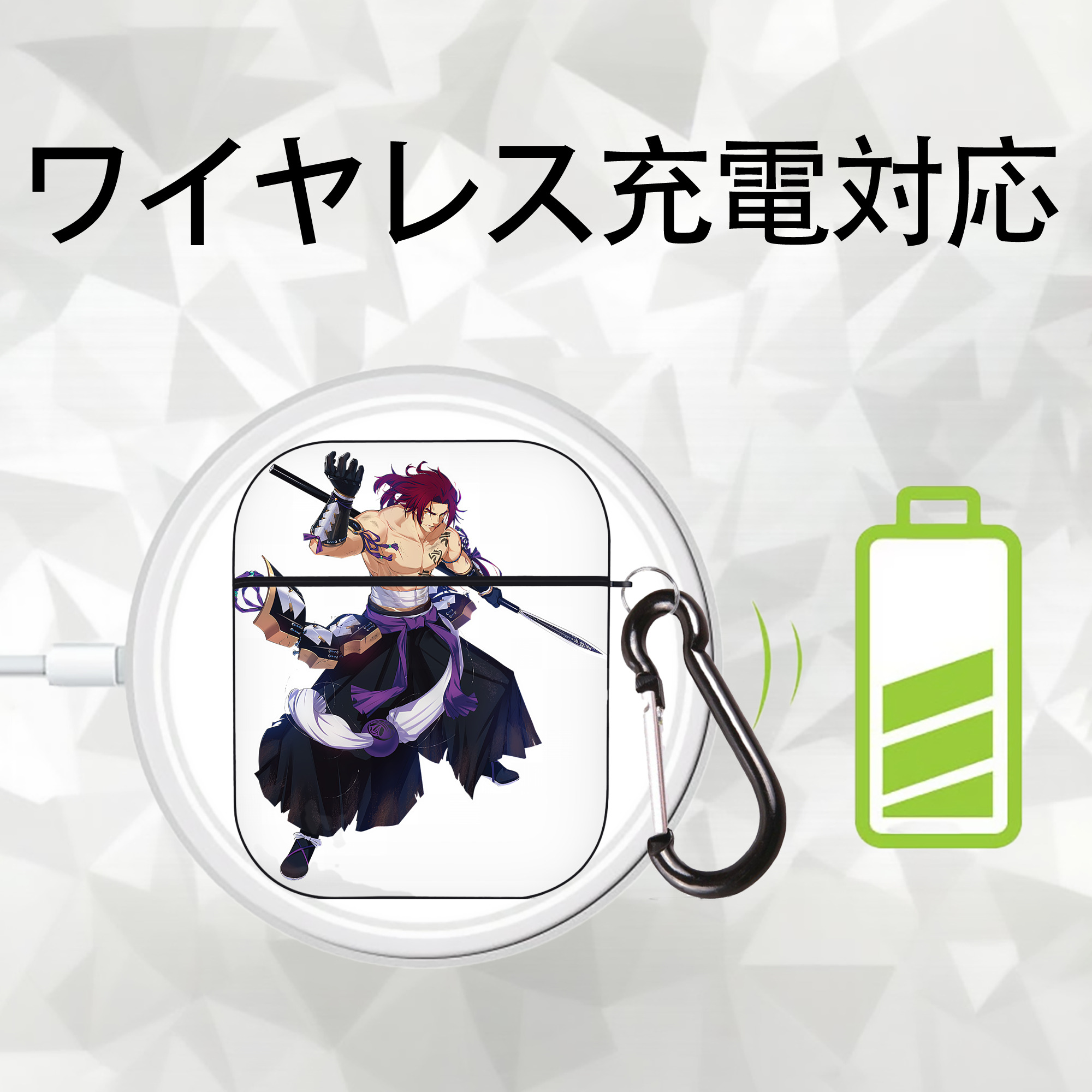 刀剣乱舞 Touken Ranbu AirPods 第2世代保護ケース ハードシェル ブラック 耐衝撃・防指紋・カラビナ付き