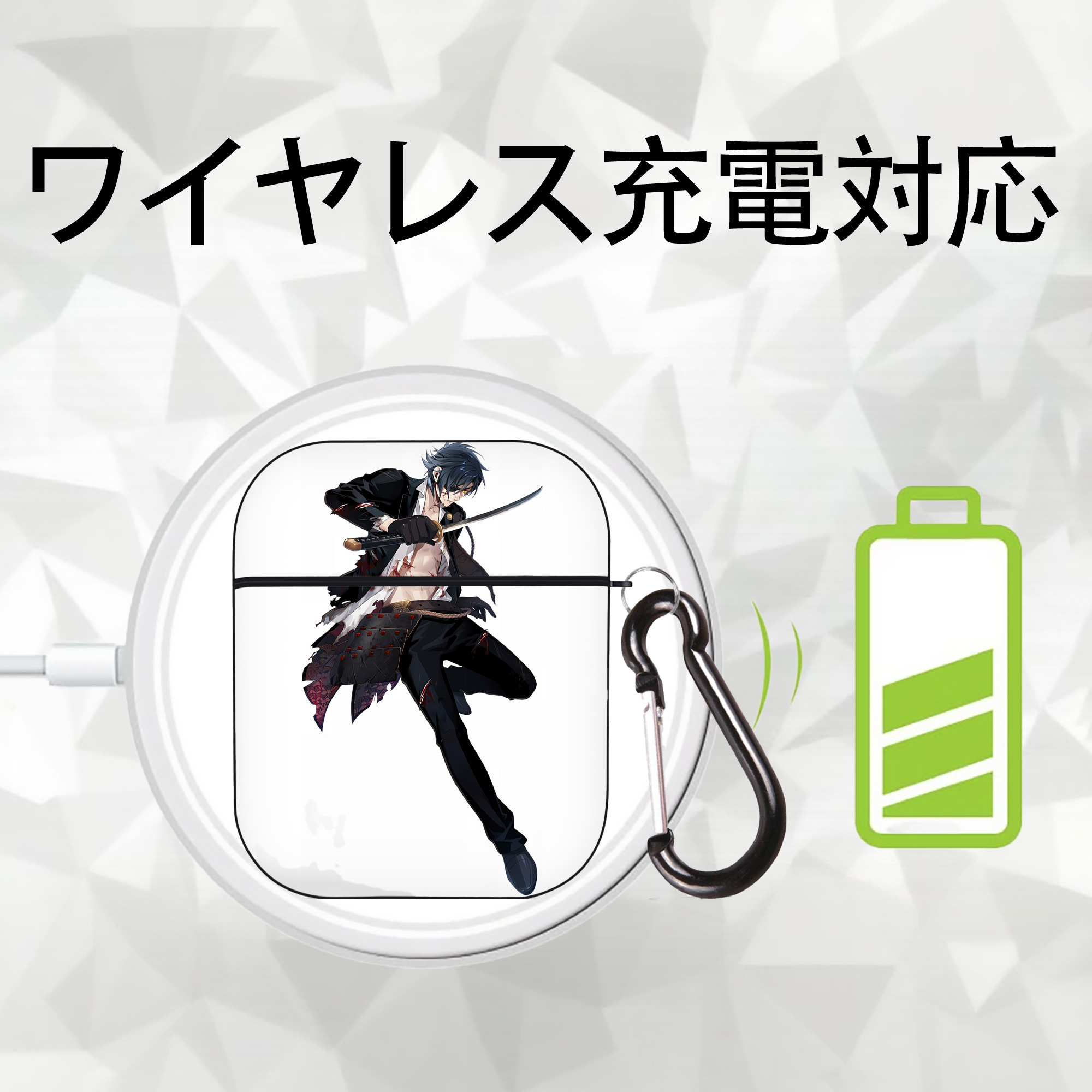 刀剣乱舞 Touken Ranbu AirPods 第2世代保護ケース ハードシェル ブラック 耐衝撃・防指紋・カラビナ付き