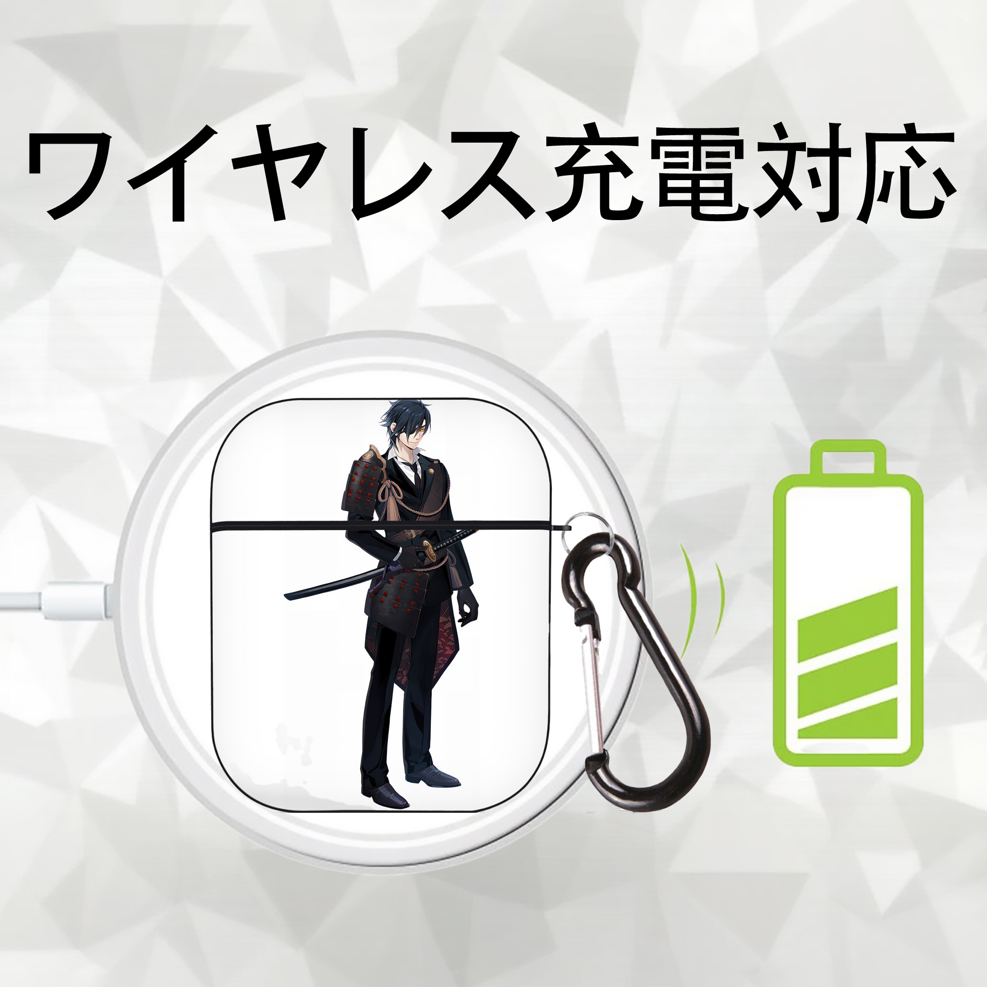 刀剣乱舞 Touken Ranbu AirPods 第2世代保護ケース ハードシェル ブラック 耐衝撃・防指紋・カラビナ付き