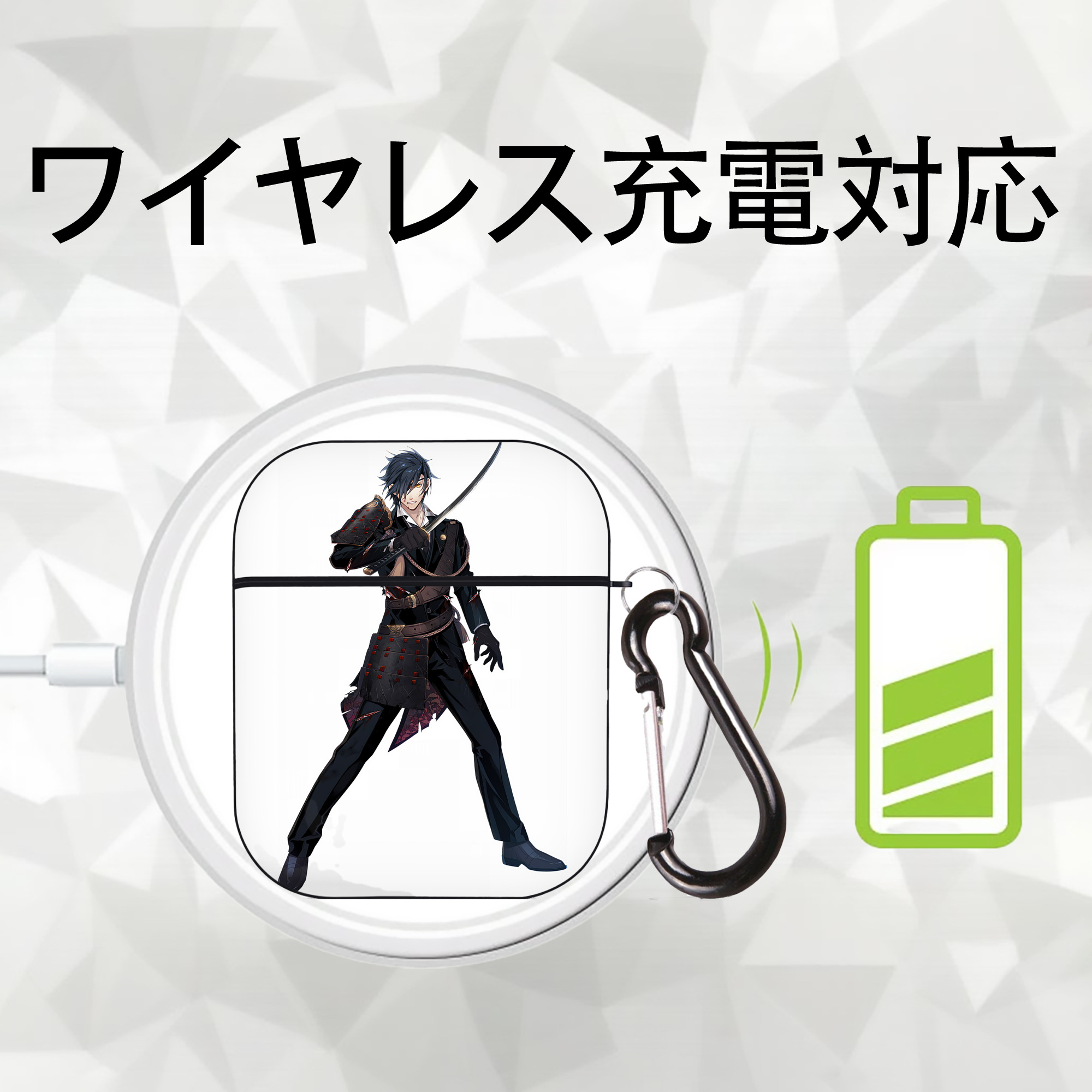 刀剣乱舞 Touken Ranbu AirPods 第2世代保護ケース ハードシェル ブラック 耐衝撃・防指紋・カラビナ付き