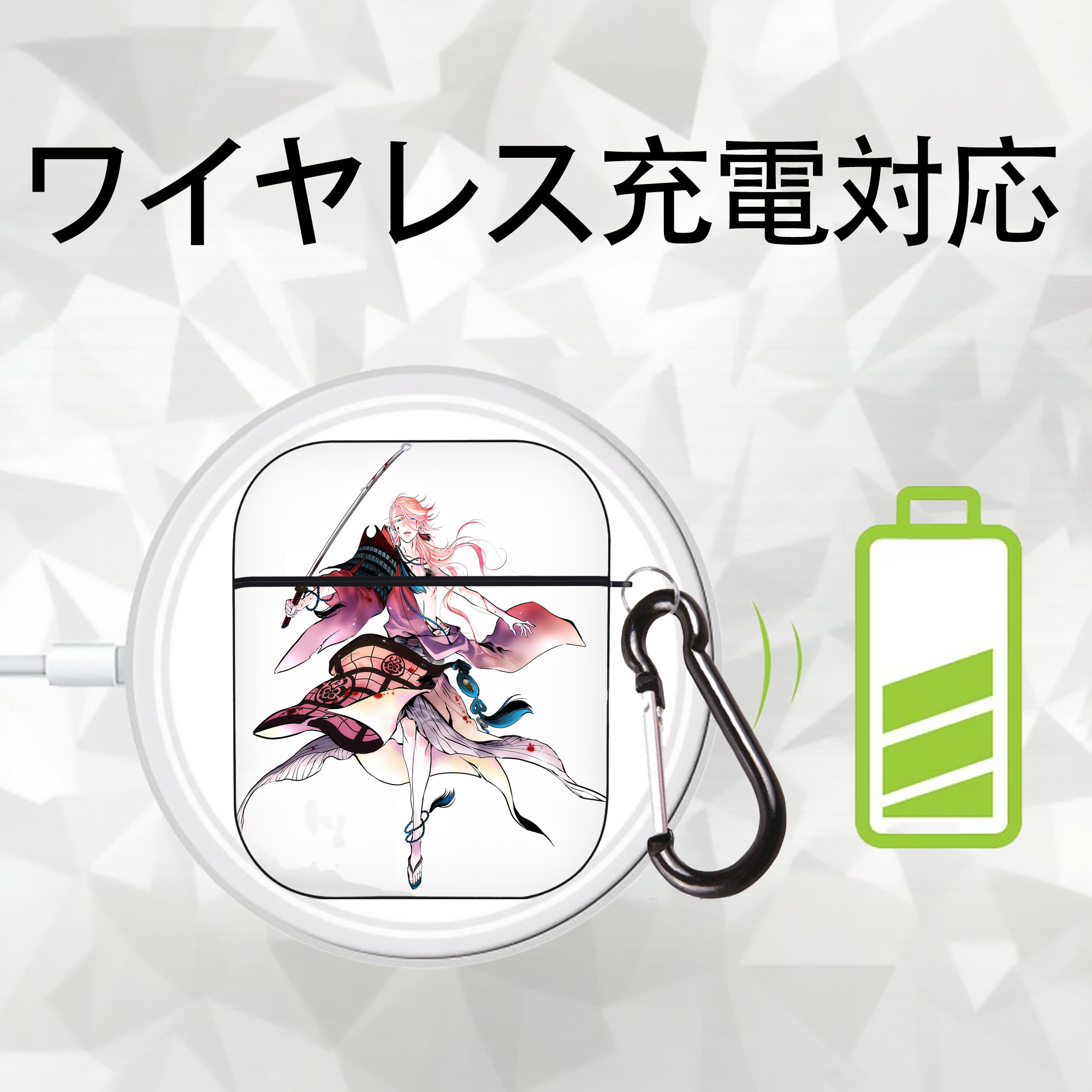 刀剣乱舞 Touken Ranbu AirPods 第2世代保護ケース ハードシェル ブラック 耐衝撃・防指紋・カラビナ付き