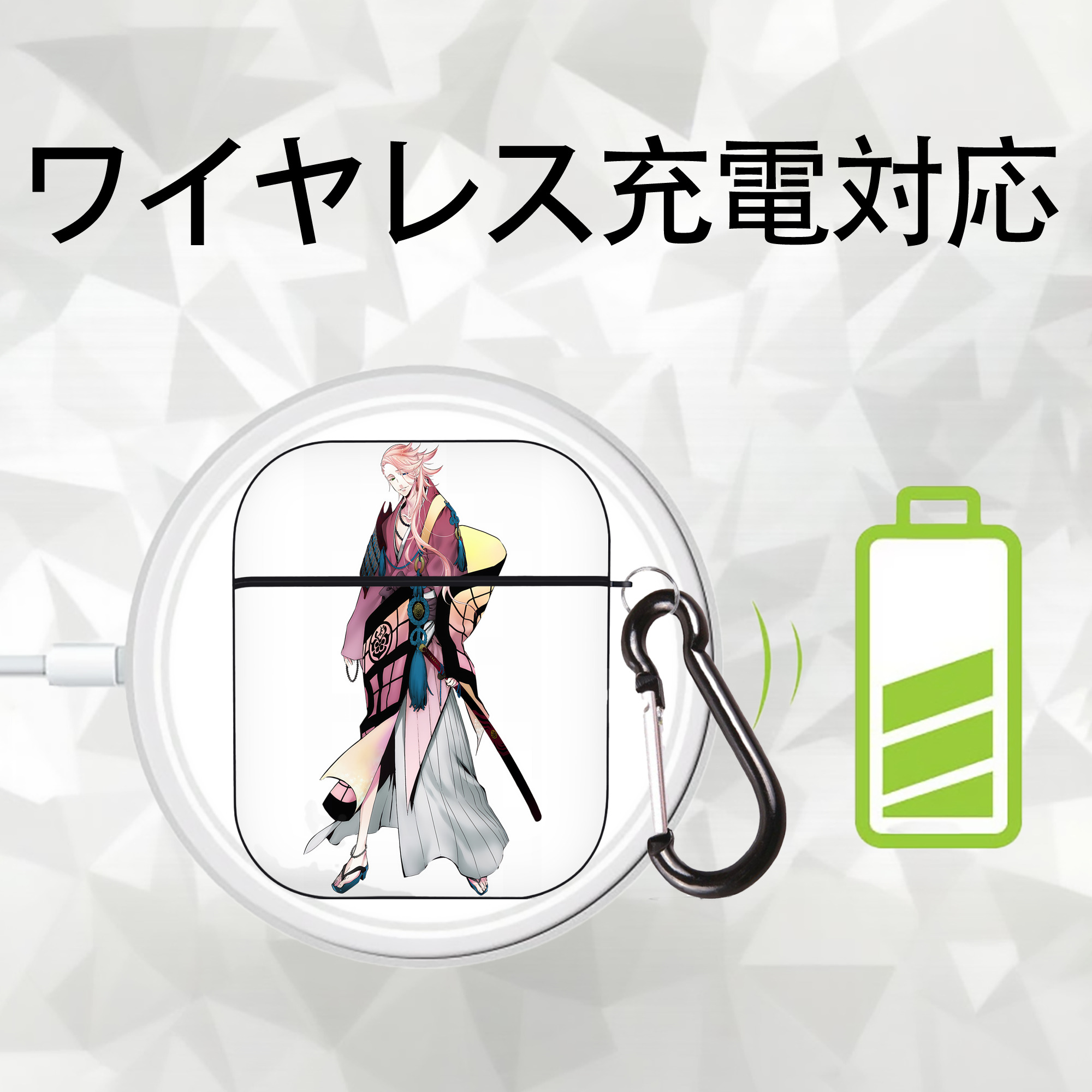 刀剣乱舞 Touken Ranbu AirPods 第2世代保護ケース ハードシェル ブラック 耐衝撃・防指紋・カラビナ付き