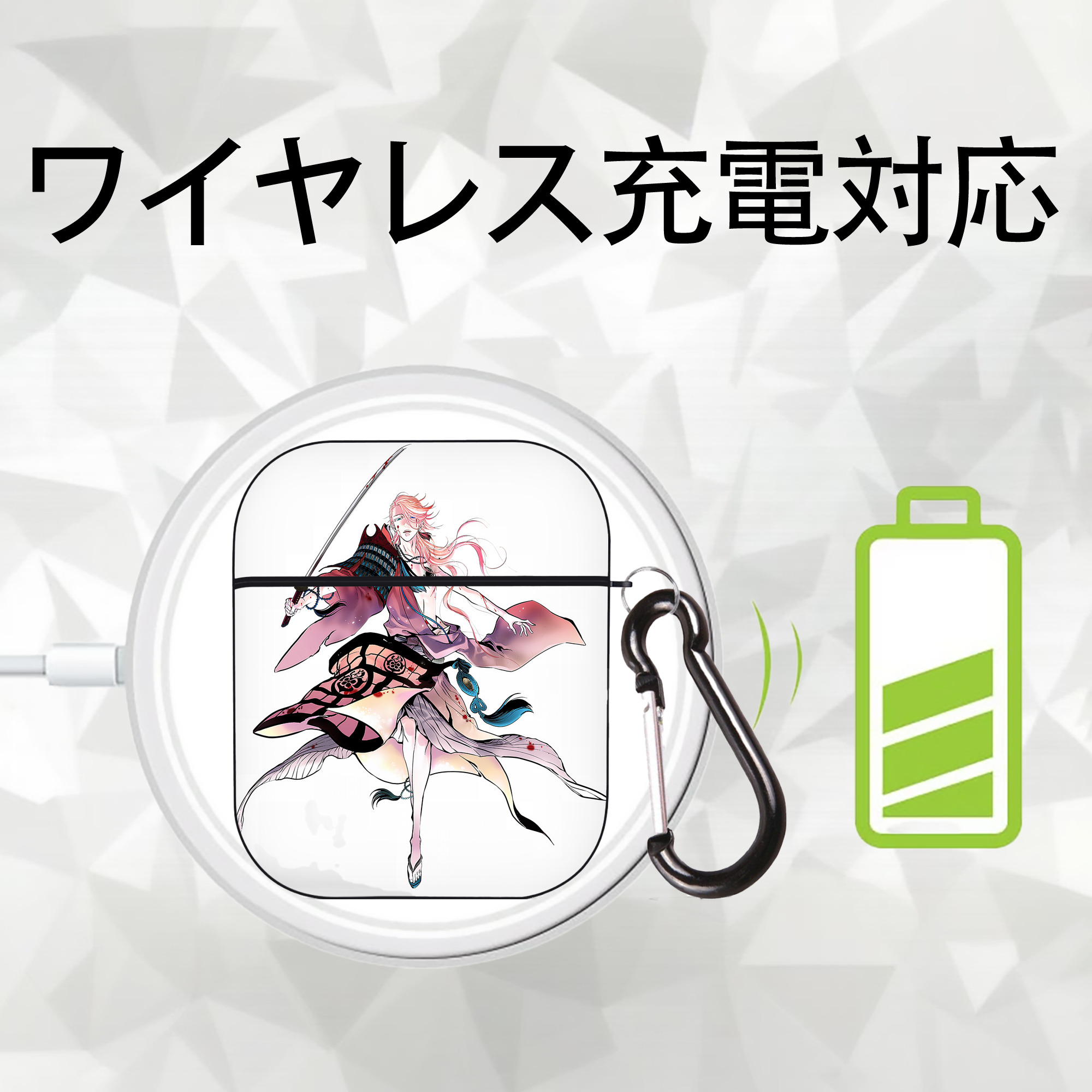 刀剣乱舞 Touken Ranbu AirPods 第2世代保護ケース ハードシェル ブラック 耐衝撃・防指紋・カラビナ付き