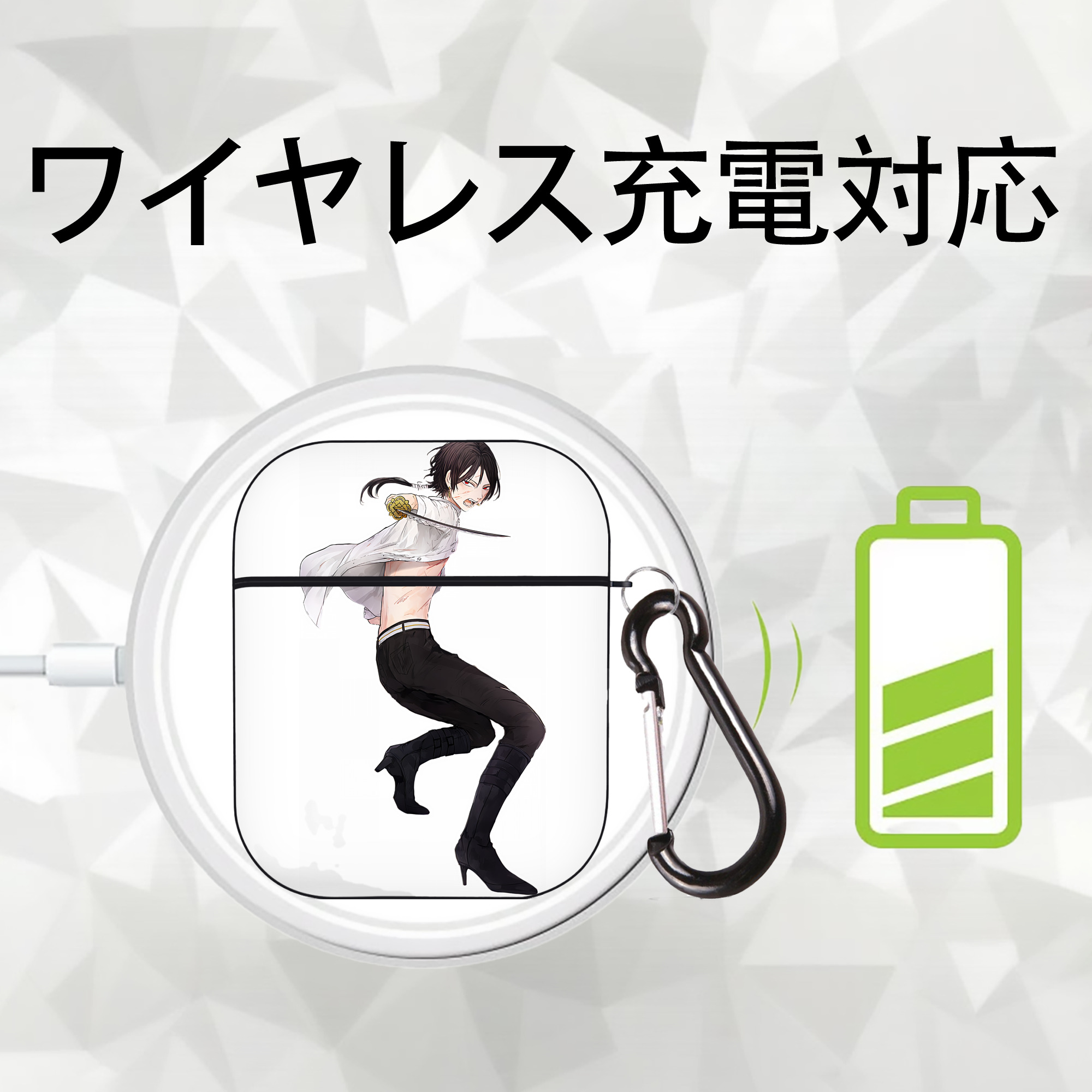 刀剣乱舞 Touken Ranbu AirPods 第2世代保護ケース ハードシェル ブラック 耐衝撃・防指紋・カラビナ付き