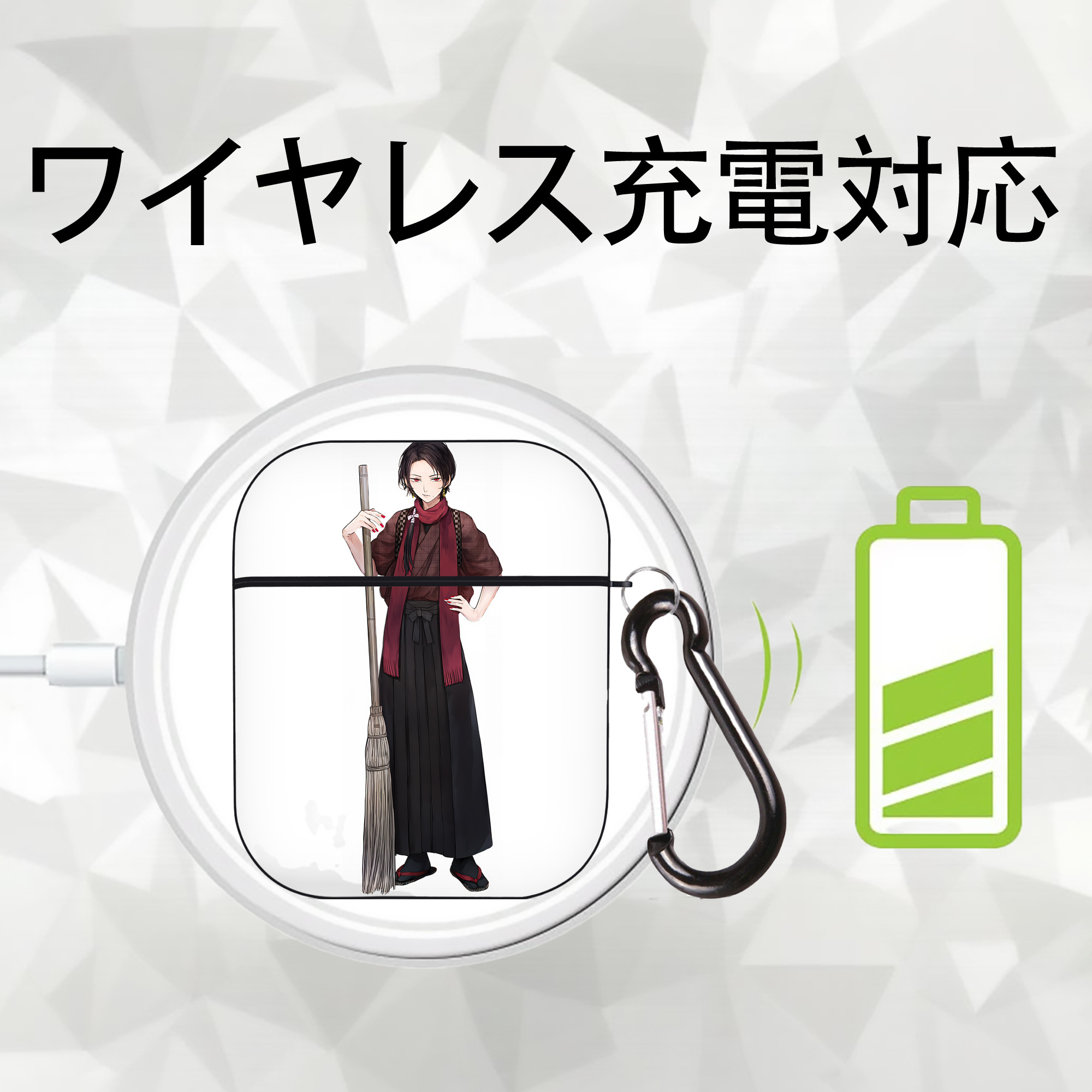 刀剣乱舞 Touken Ranbu AirPods 第2世代保護ケース ハードシェル ブラック 耐衝撃・防指紋・カラビナ付き