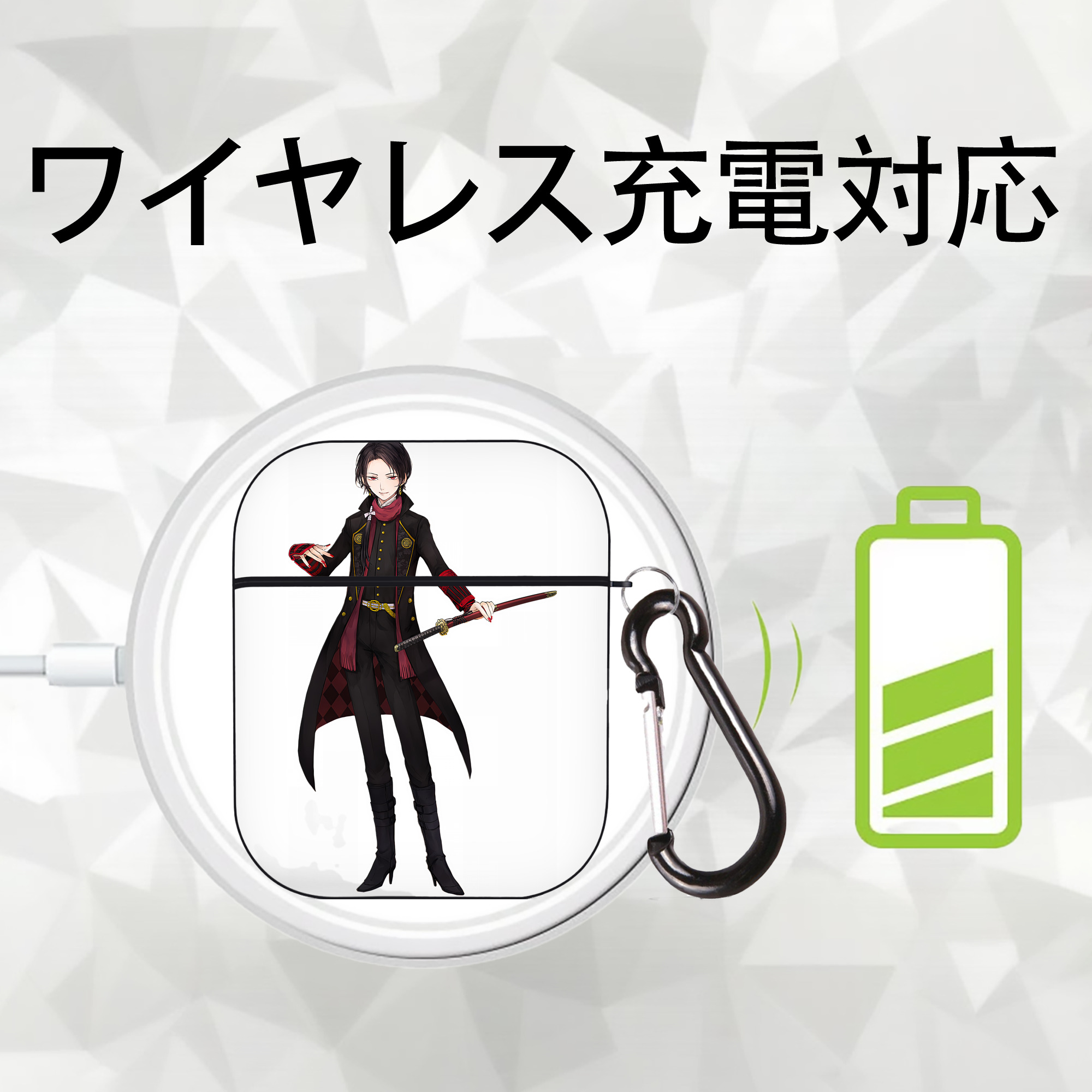刀剣乱舞 Touken Ranbu AirPods 第2世代保護ケース ハードシェル ブラック 耐衝撃・防指紋・カラビナ付き