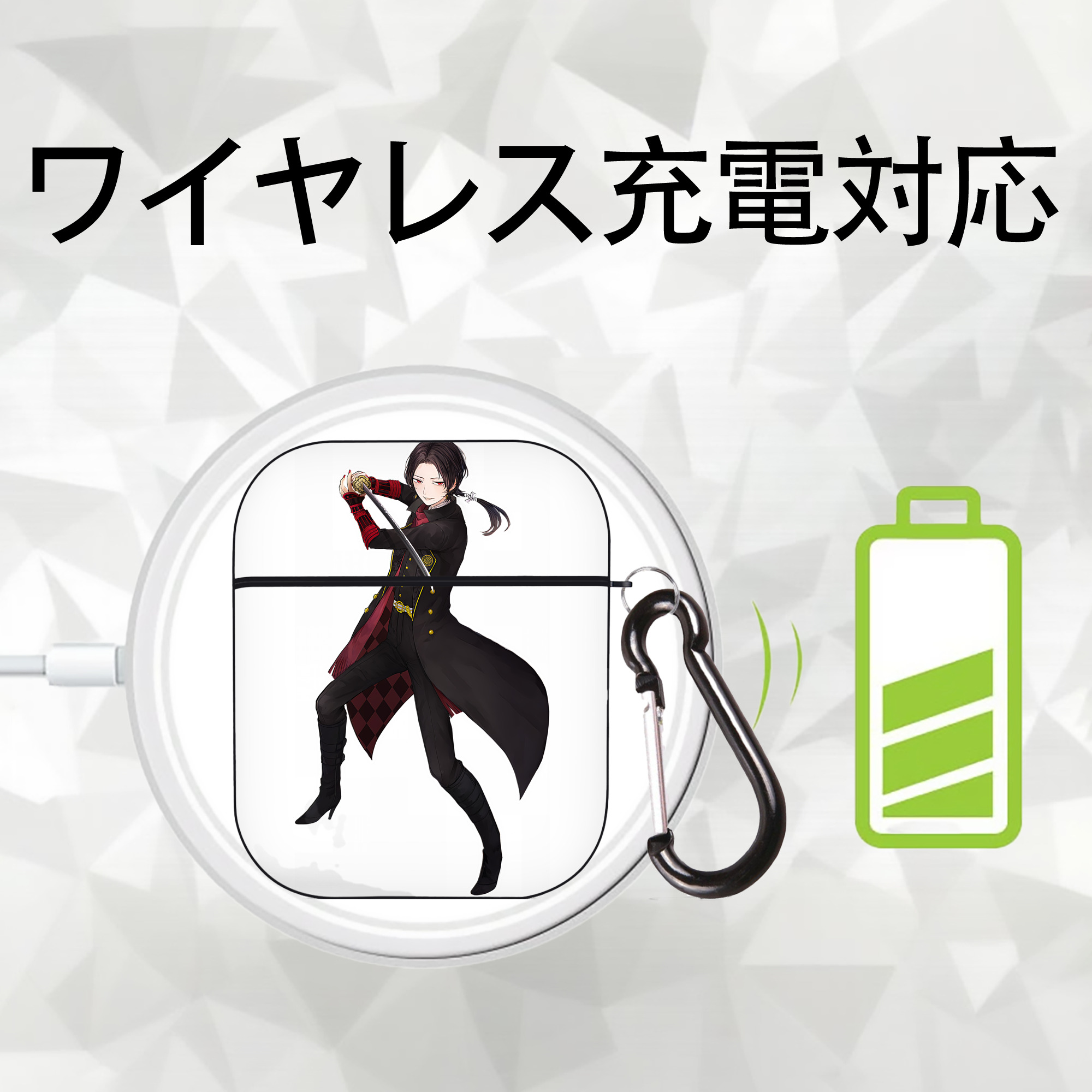 刀剣乱舞 Touken Ranbu AirPods 第2世代保護ケース ハードシェル ブラック 耐衝撃・防指紋・カラビナ付き