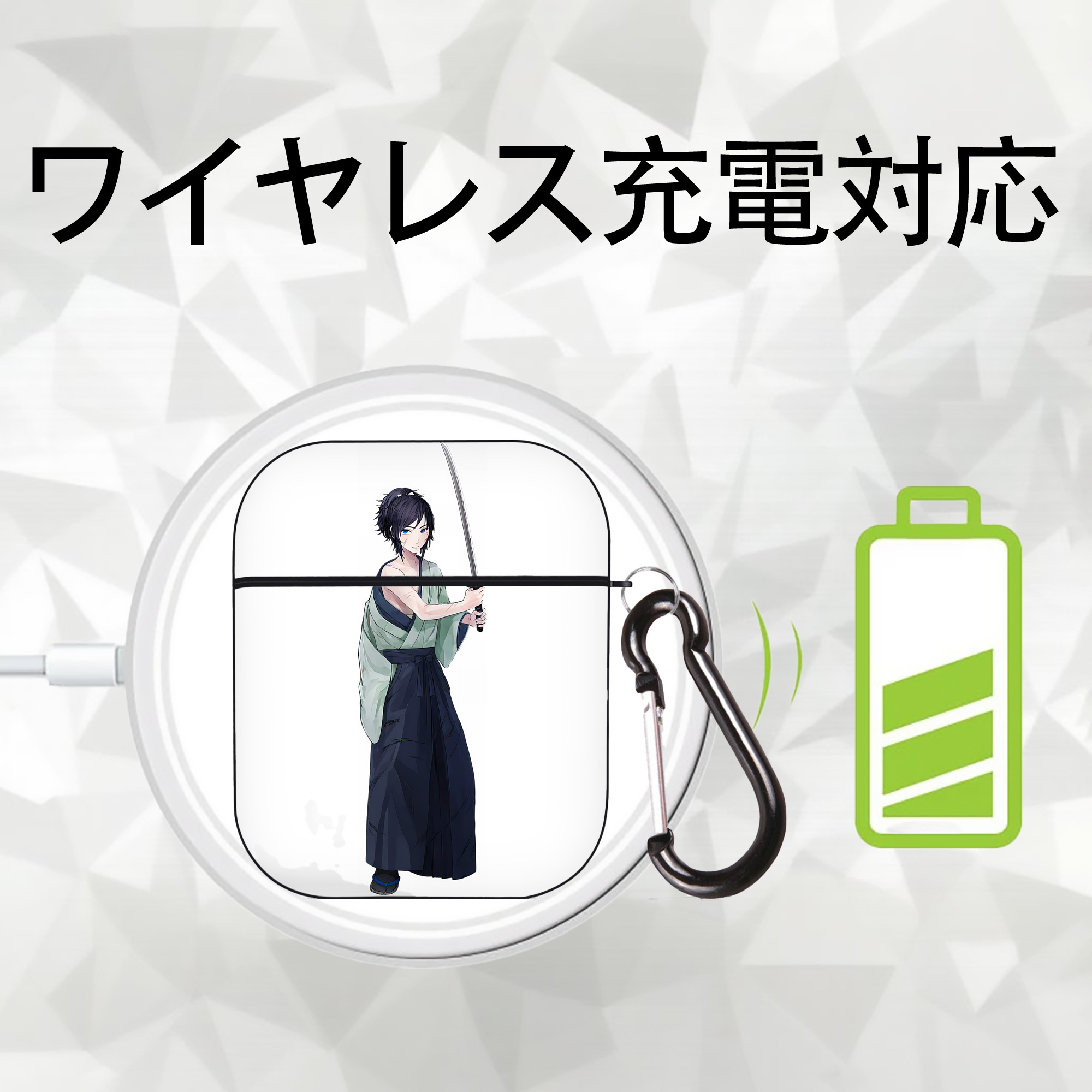 刀剣乱舞 Touken Ranbu AirPods 第2世代保護ケース ハードシェル ブラック 耐衝撃・防指紋・カラビナ付き