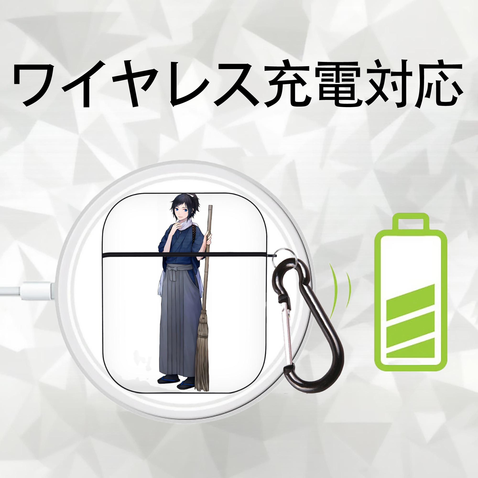 刀剣乱舞 Touken Ranbu AirPods 第2世代保護ケース ハードシェル ブラック 耐衝撃・防指紋・カラビナ付き