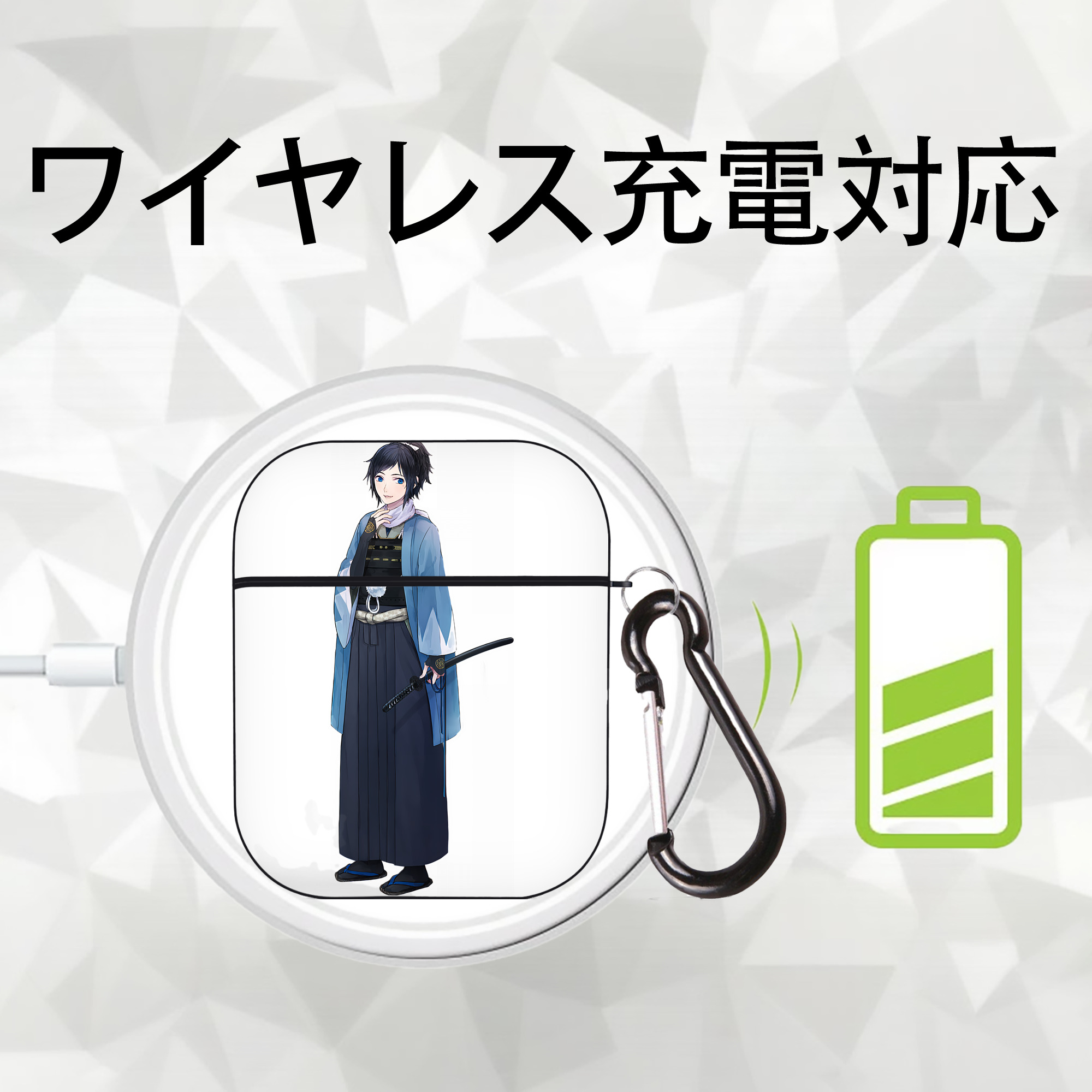 刀剣乱舞 Touken Ranbu AirPods 第2世代保護ケース ハードシェル ブラック 耐衝撃・防指紋・カラビナ付き