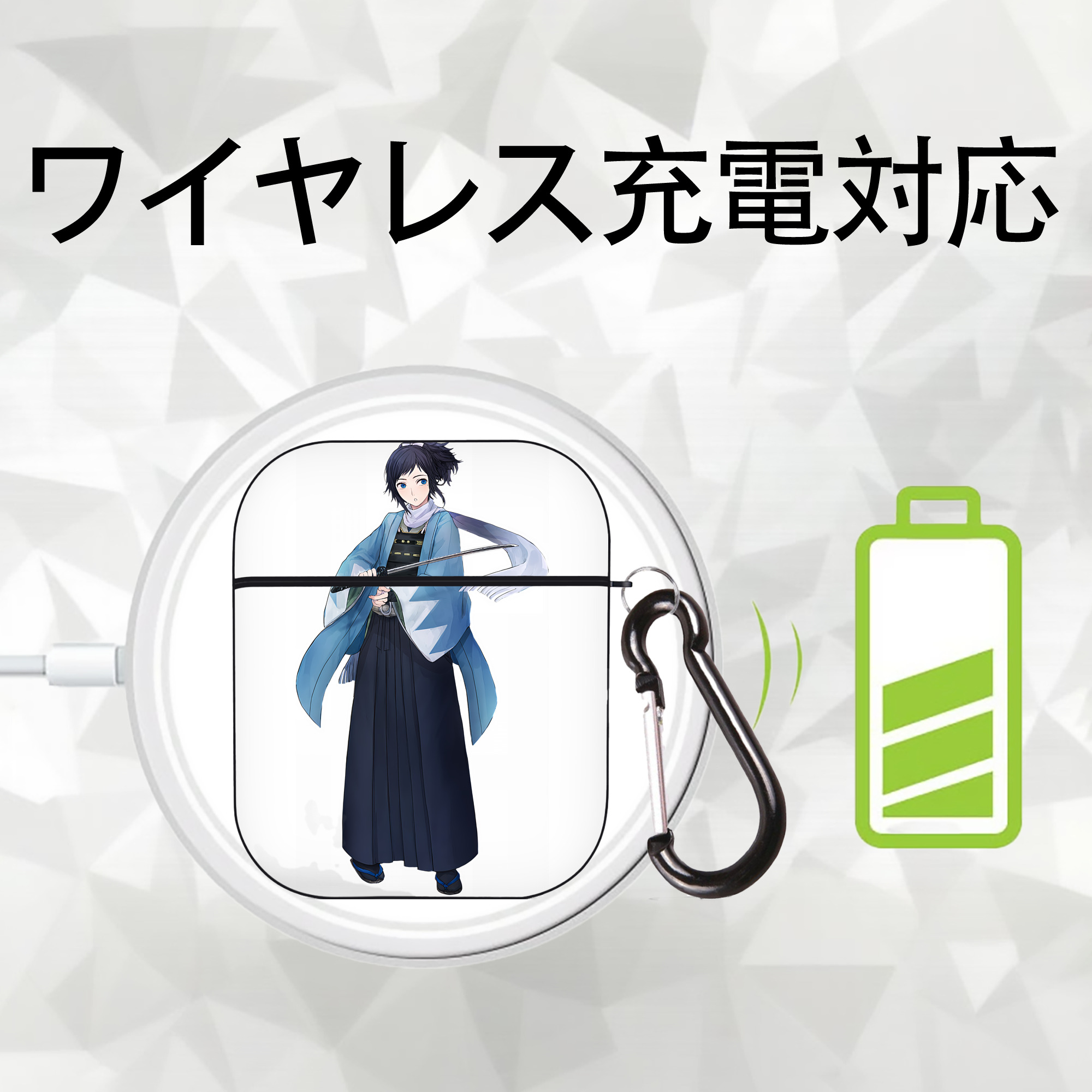 刀剣乱舞 Touken Ranbu AirPods 第2世代保護ケース ハードシェル ブラック 耐衝撃・防指紋・カラビナ付き