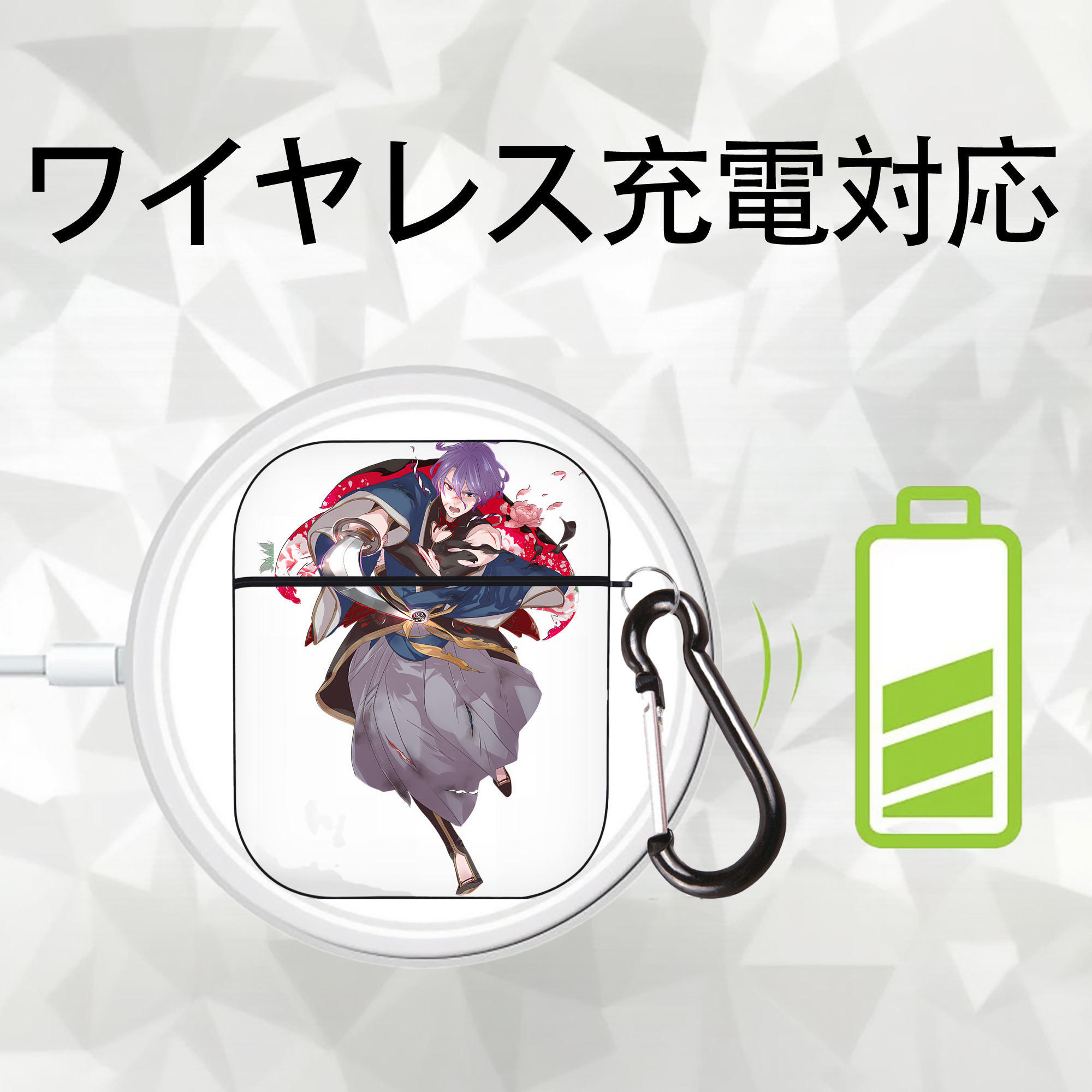 刀剣乱舞 Touken Ranbu AirPods 第2世代保護ケース ハードシェル ブラック 耐衝撃・防指紋・カラビナ付き