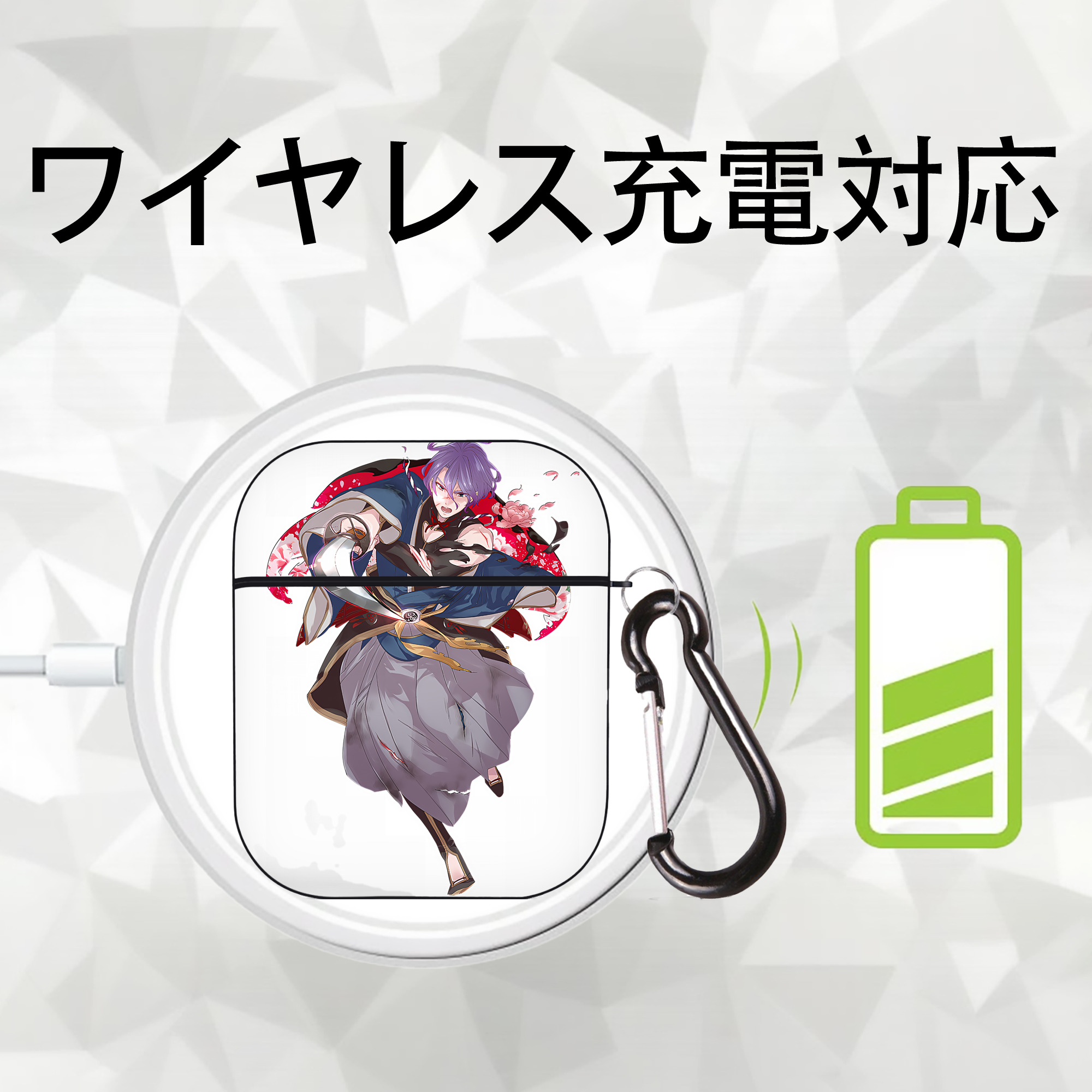 刀剣乱舞 Touken Ranbu AirPods 第2世代保護ケース ハードシェル ブラック 耐衝撃・防指紋・カラビナ付き