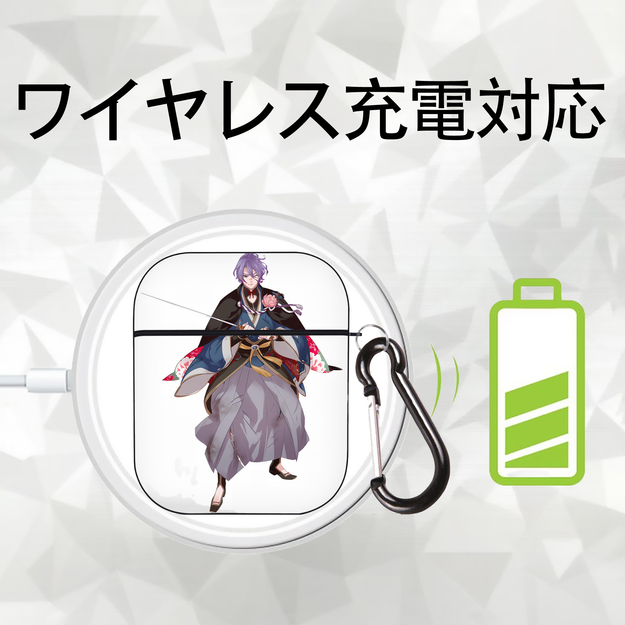 刀剣乱舞 Touken Ranbu AirPods 第2世代保護ケース ハードシェル ブラック 耐衝撃・防指紋・カラビナ付き