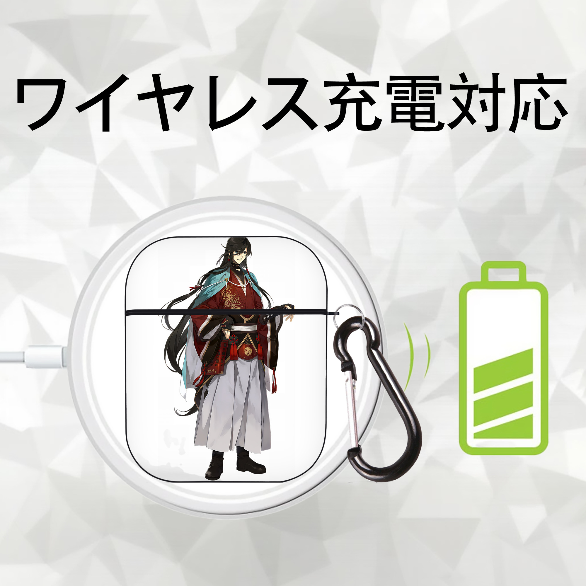刀剣乱舞 Touken Ranbu AirPods 第2世代保護ケース ハードシェル ブラック 耐衝撃・防指紋・カラビナ付き