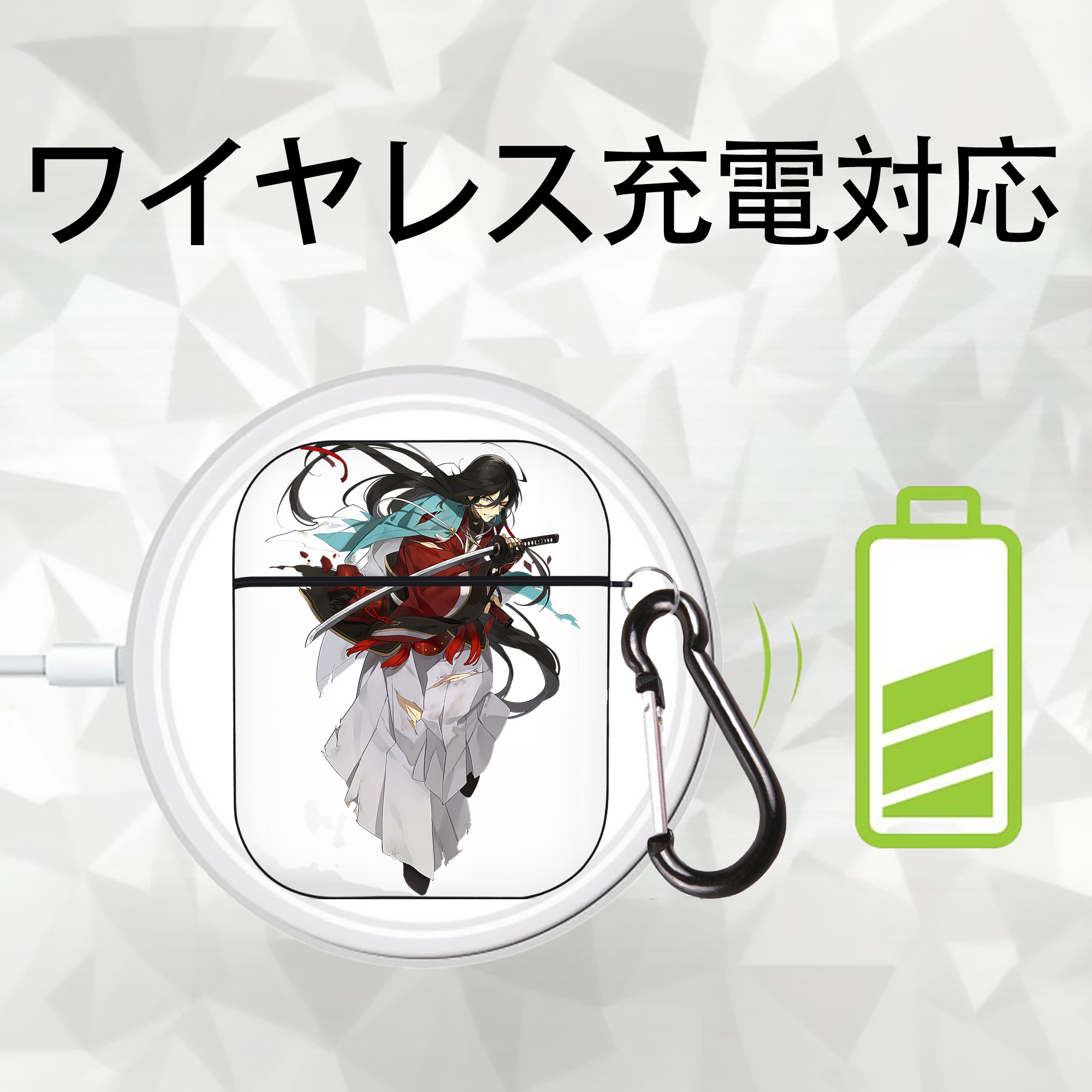 刀剣乱舞 Touken Ranbu AirPods 第2世代保護ケース ハードシェル ブラック 耐衝撃・防指紋・カラビナ付き