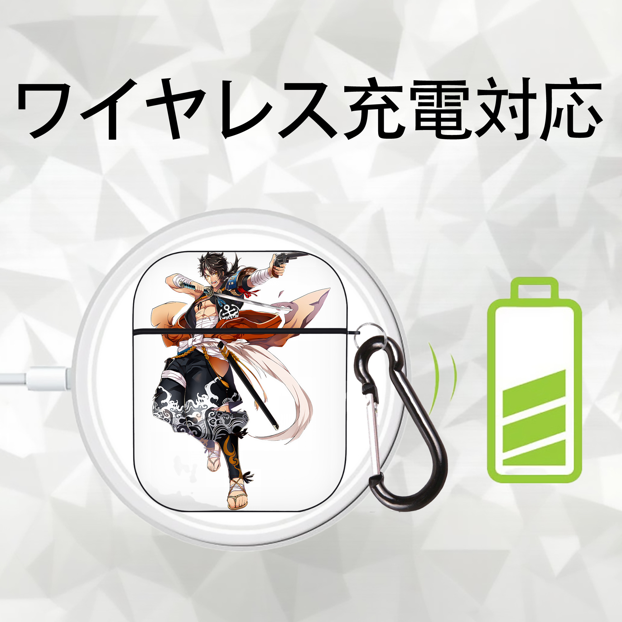 刀剣乱舞 Touken Ranbu AirPods 第2世代保護ケース ハードシェル ブラック 耐衝撃・防指紋・カラビナ付き