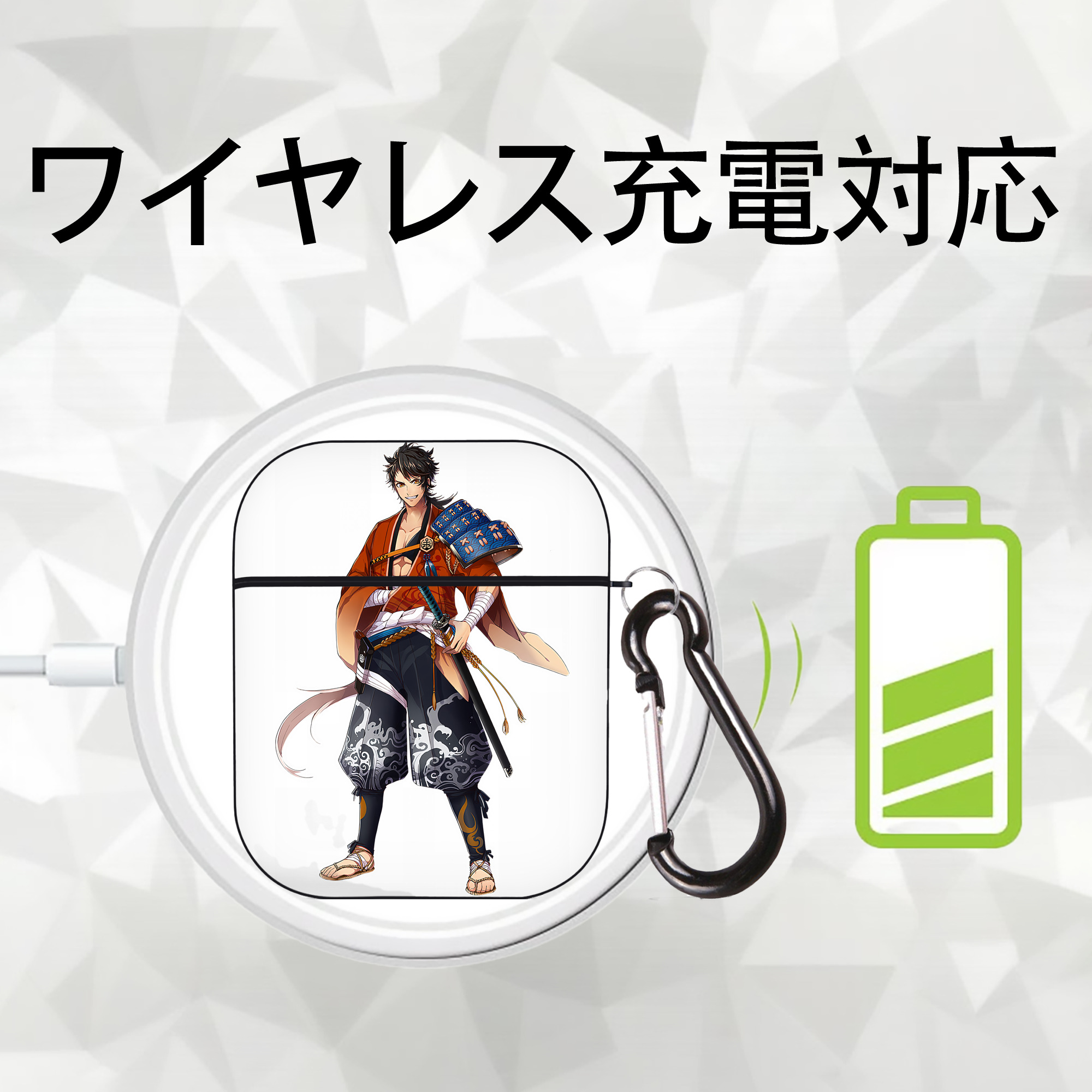 刀剣乱舞 Touken Ranbu AirPods 第2世代保護ケース ハードシェル ブラック 耐衝撃・防指紋・カラビナ付き