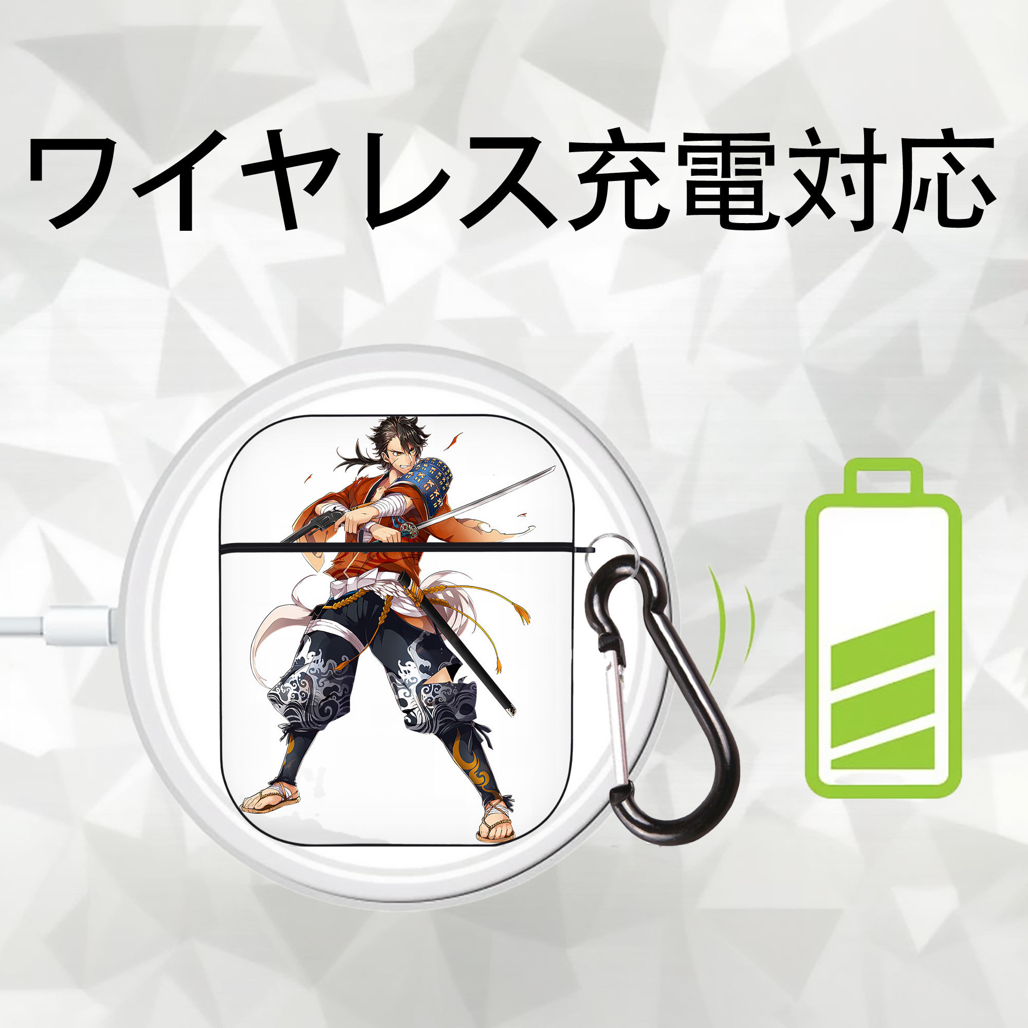 刀剣乱舞 Touken Ranbu AirPods 第2世代保護ケース ハードシェル ブラック 耐衝撃・防指紋・カラビナ付き