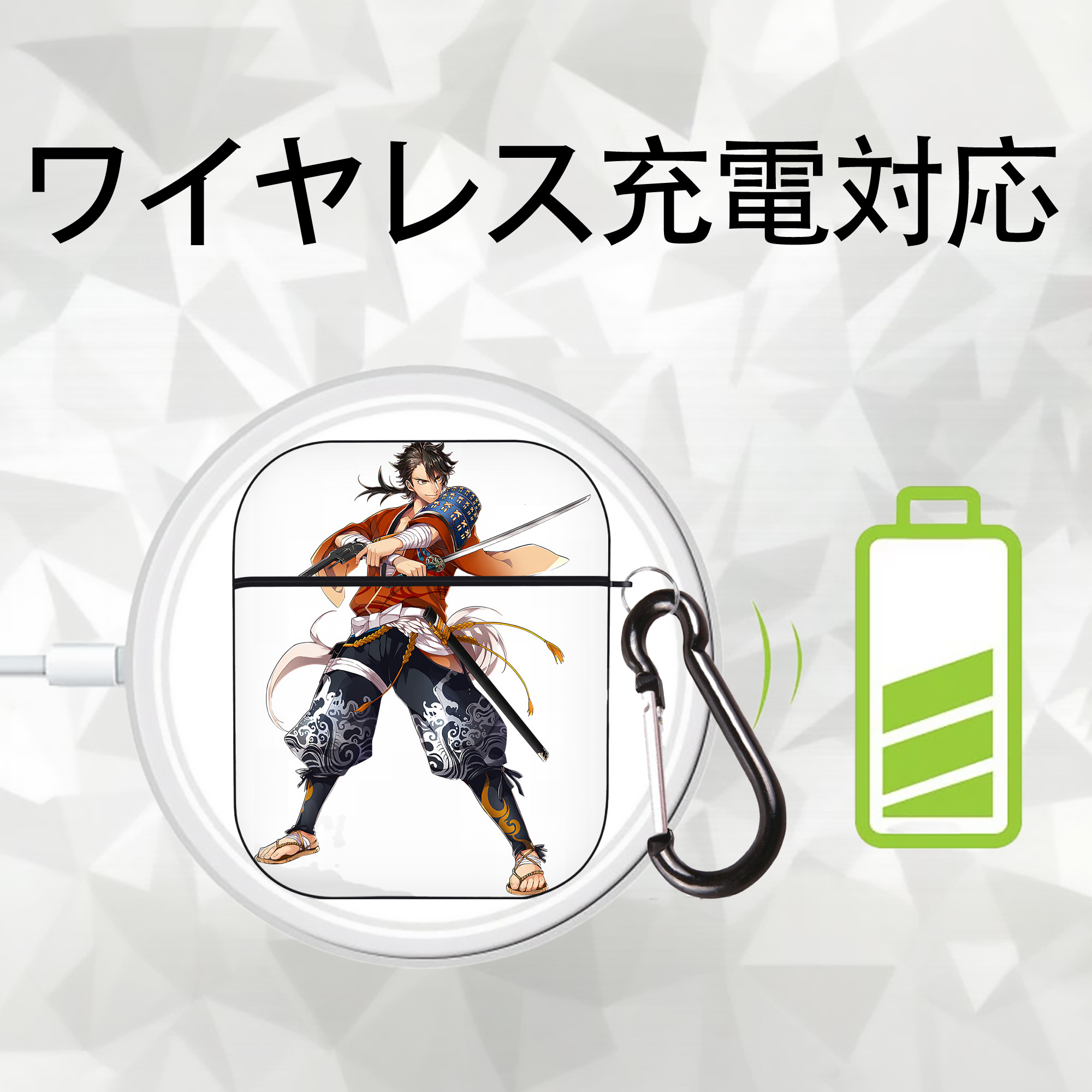 刀剣乱舞 Touken Ranbu AirPods 第2世代保護ケース ハードシェル ブラック 耐衝撃・防指紋・カラビナ付き