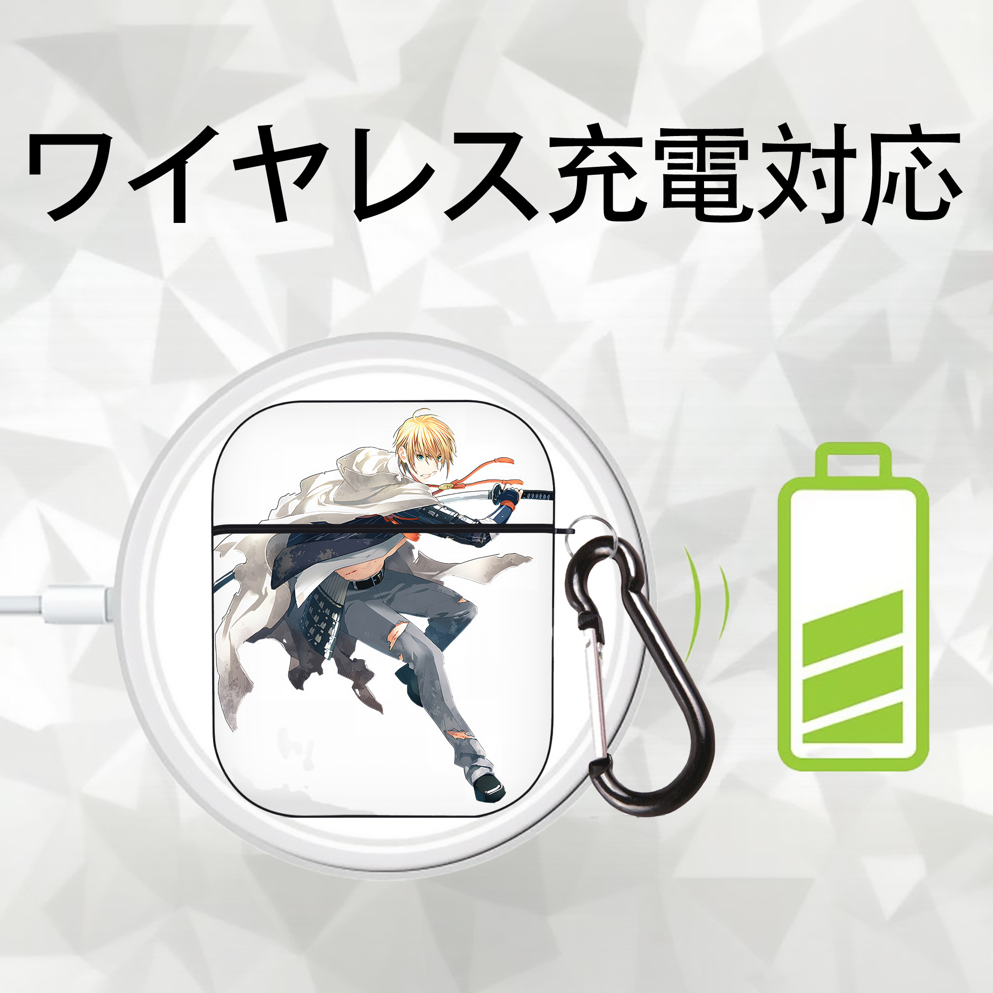 刀剣乱舞 Touken Ranbu AirPods 第2世代保護ケース ハードシェル ブラック 耐衝撃・防指紋・カラビナ付き