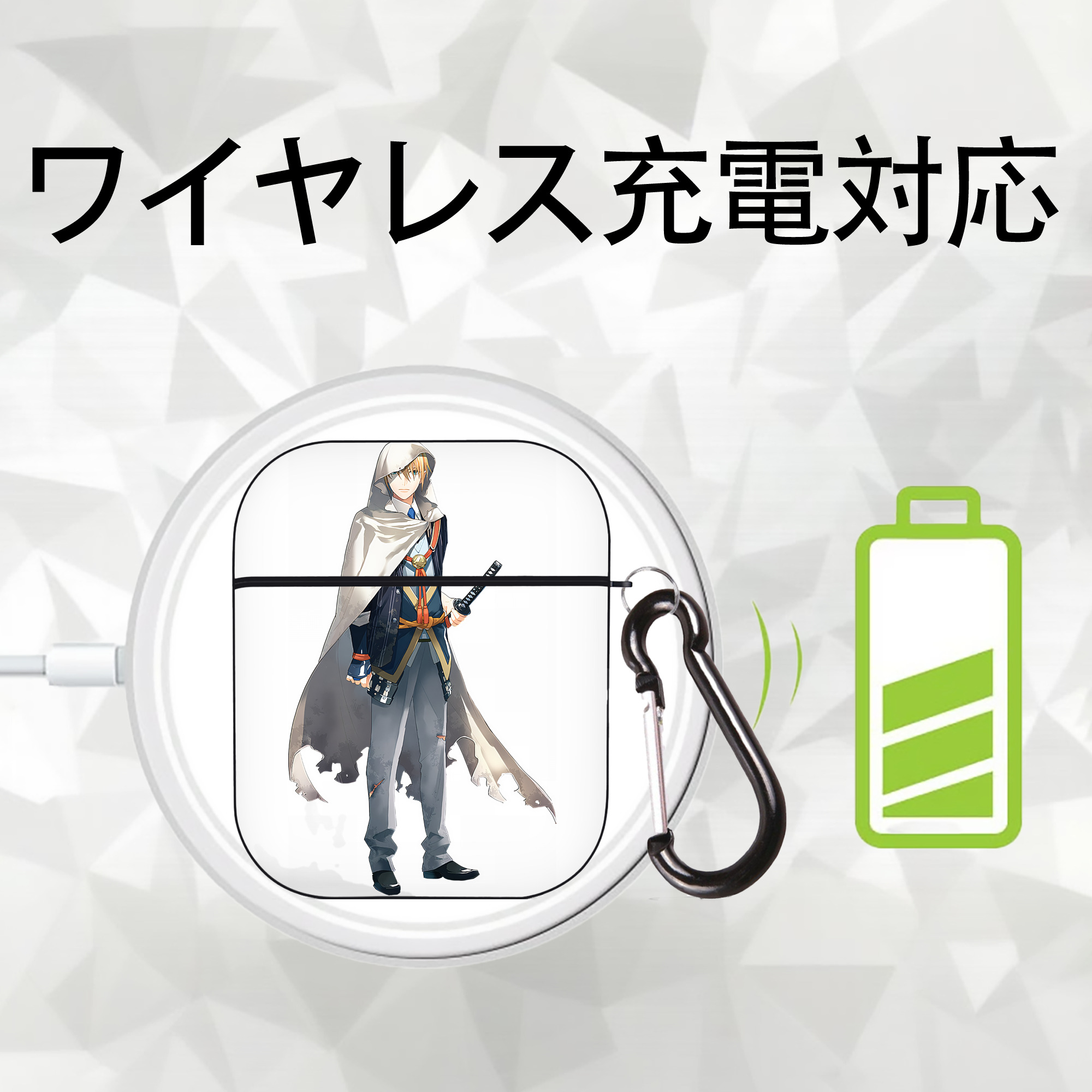 刀剣乱舞 Touken Ranbu AirPods 第2世代保護ケース ハードシェル ブラック 耐衝撃・防指紋・カラビナ付き