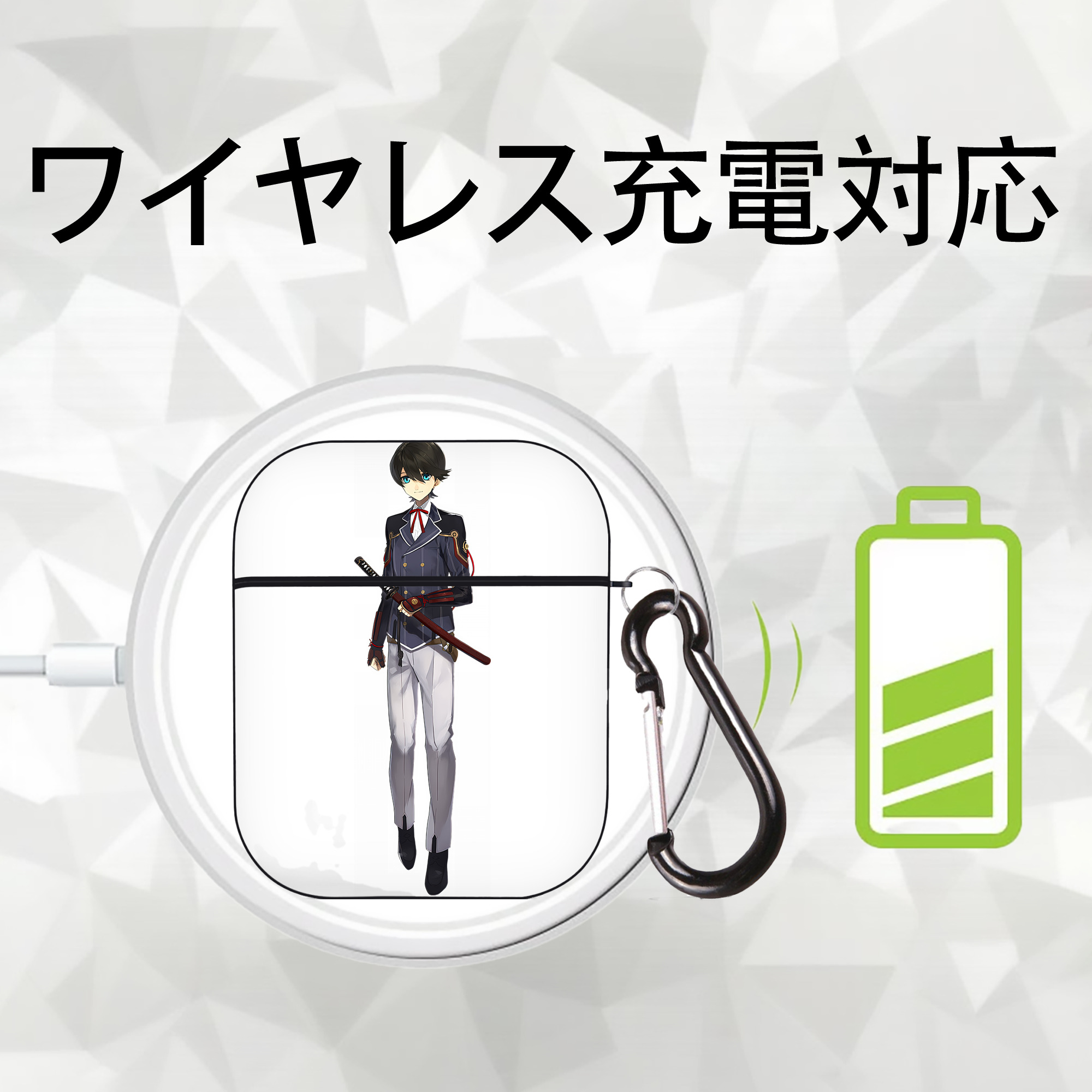 刀剣乱舞 Touken Ranbu AirPods 第2世代保護ケース ハードシェル ブラック 耐衝撃・防指紋・カラビナ付き