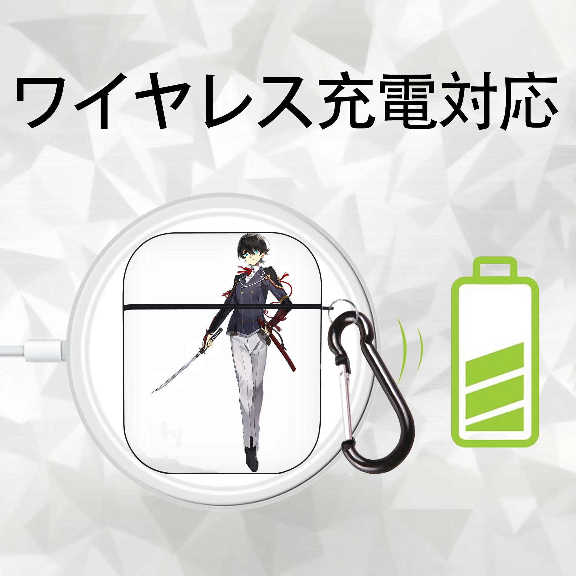 刀剣乱舞 Touken Ranbu AirPods 第2世代保護ケース ハードシェル ブラック 耐衝撃・防指紋・カラビナ付き