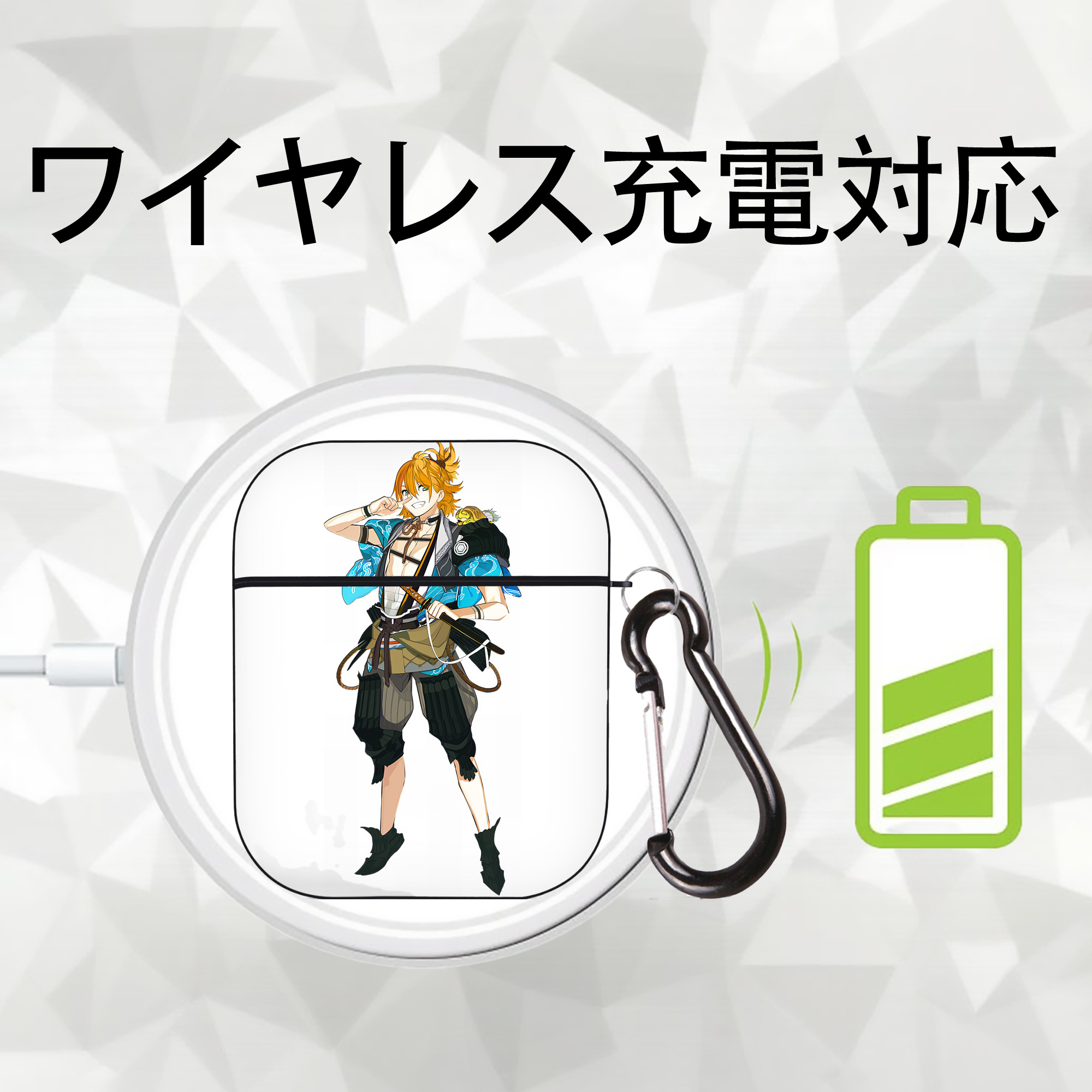 刀剣乱舞 Touken Ranbu AirPods 第2世代保護ケース ハードシェル ブラック 耐衝撃・防指紋・カラビナ付き