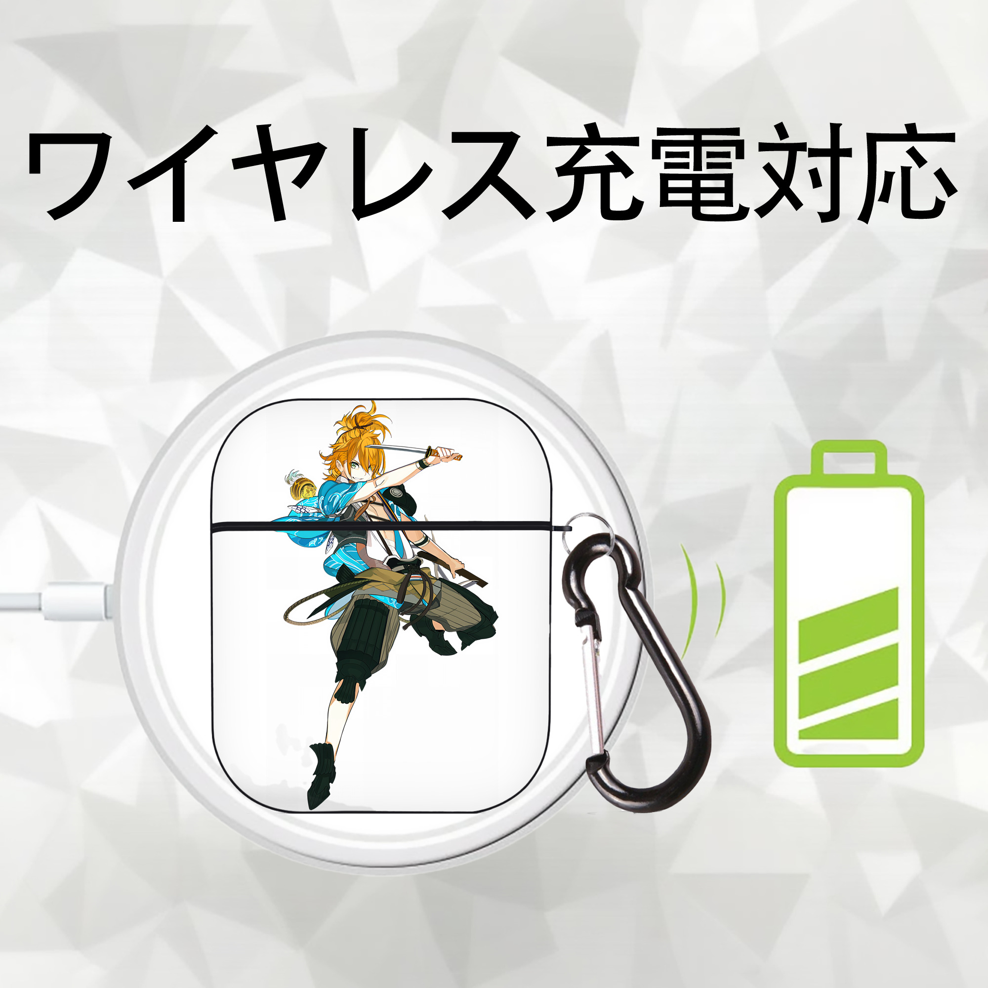刀剣乱舞 Touken Ranbu AirPods 第2世代保護ケース ハードシェル ブラック 耐衝撃・防指紋・カラビナ付き