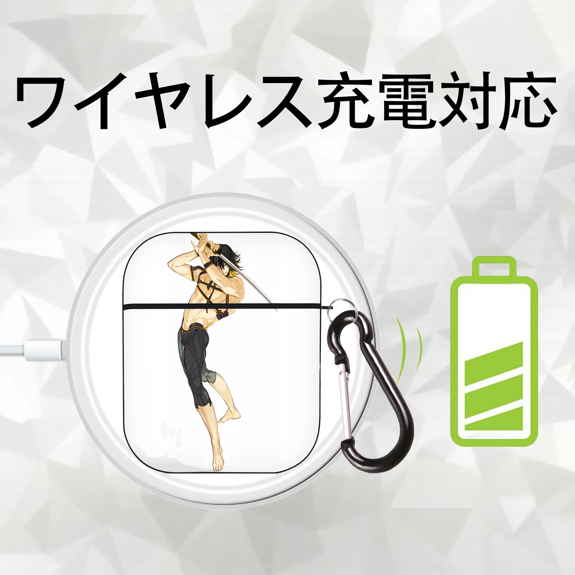 刀剣乱舞 Touken Ranbu AirPods 第2世代保護ケース ハードシェル ブラック 耐衝撃・防指紋・カラビナ付き