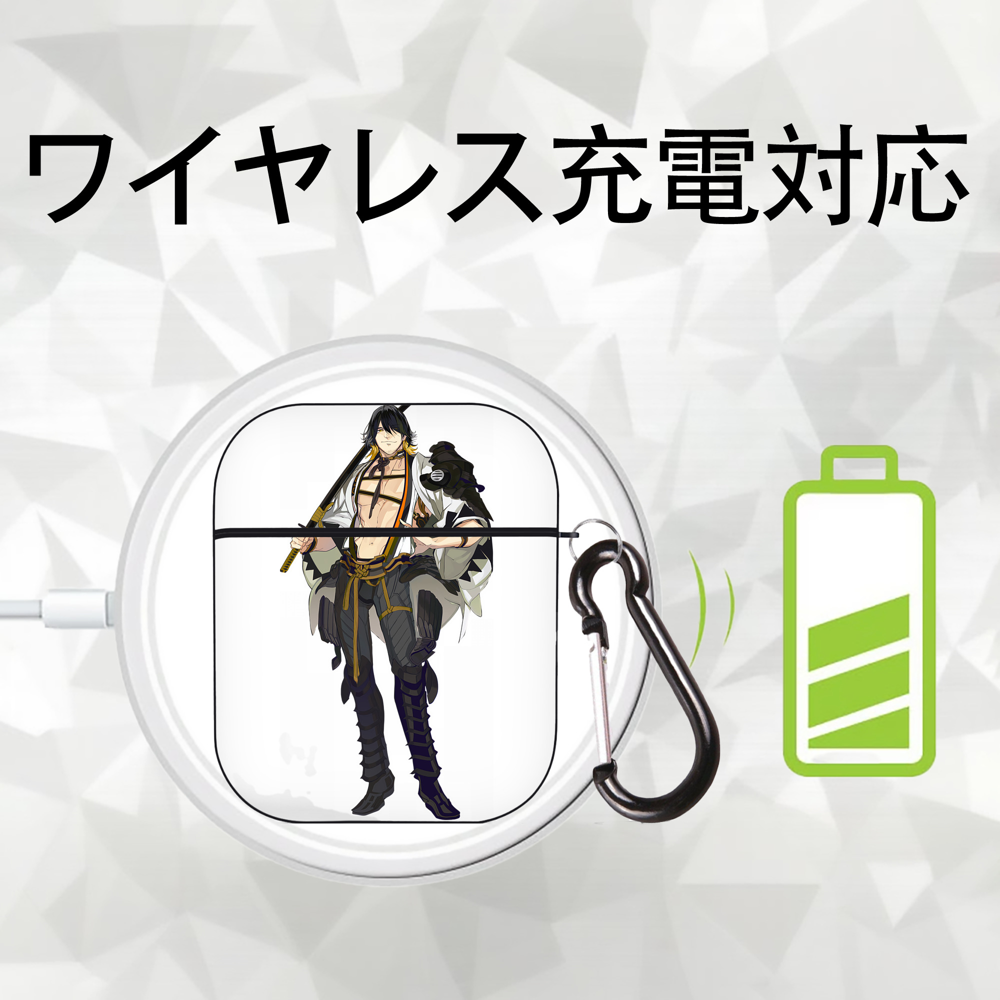 刀剣乱舞 Touken Ranbu AirPods 第2世代保護ケース ハードシェル ブラック 耐衝撃・防指紋・カラビナ付き