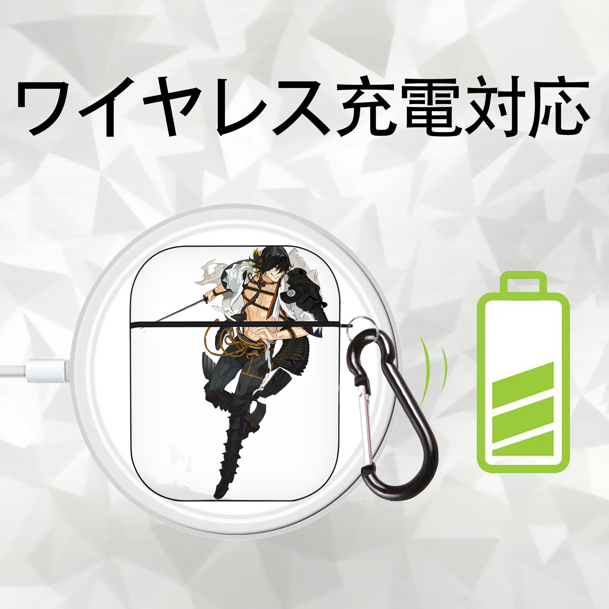 刀剣乱舞 Touken Ranbu AirPods 第2世代保護ケース ハードシェル ブラック 耐衝撃・防指紋・カラビナ付き