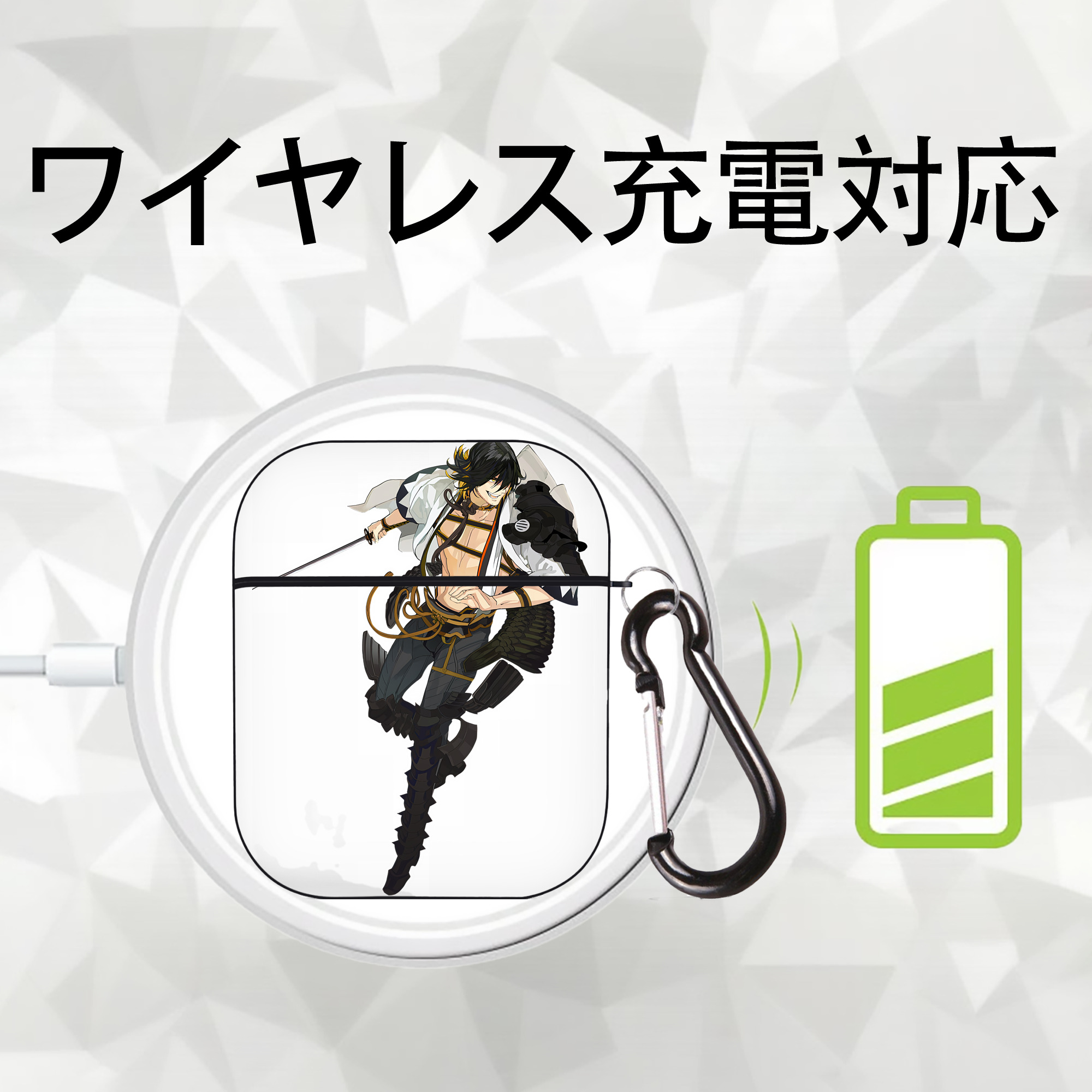 刀剣乱舞 Touken Ranbu AirPods 第2世代保護ケース ハードシェル ブラック 耐衝撃・防指紋・カラビナ付き