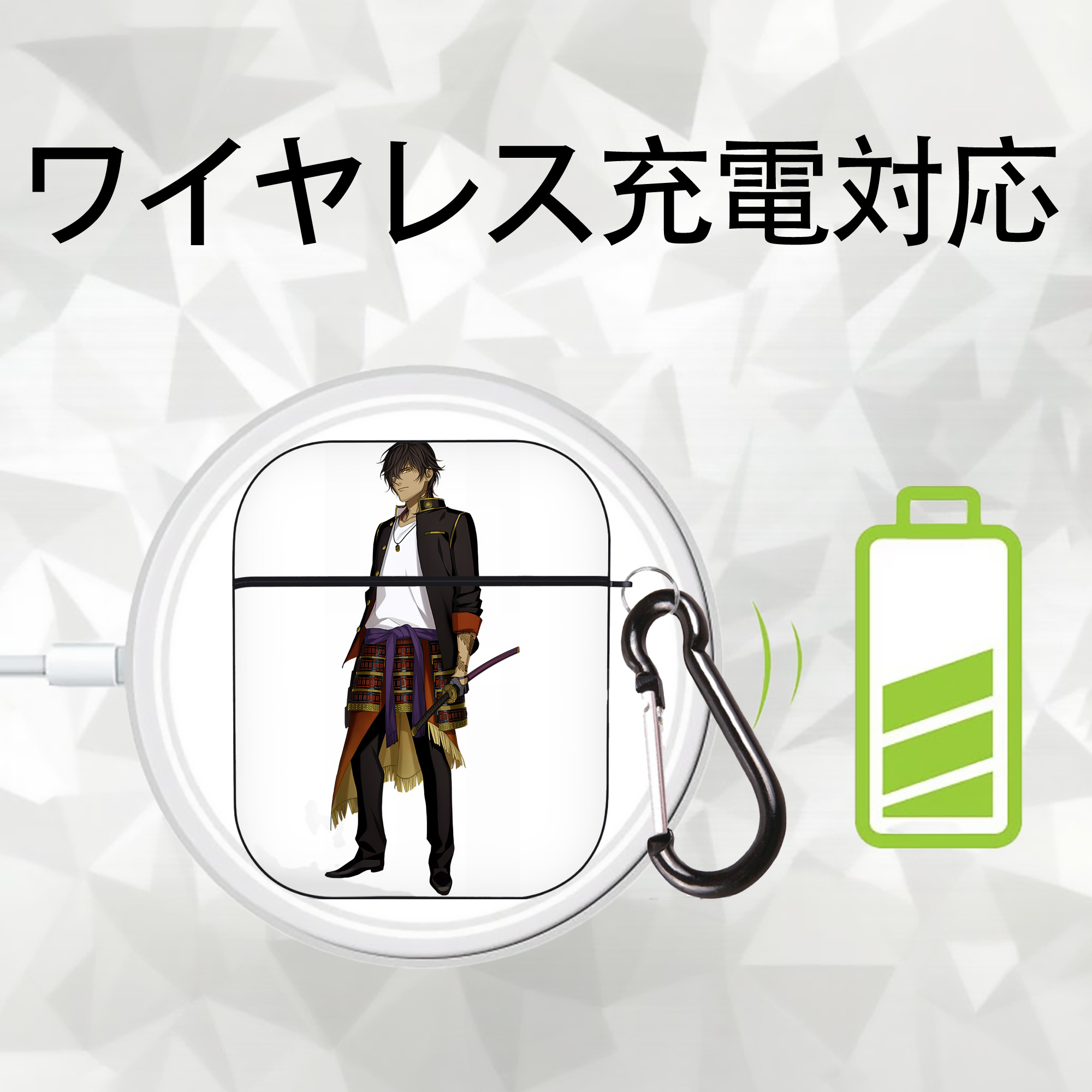 刀剣乱舞 Touken Ranbu AirPods 第2世代保護ケース ハードシェル ブラック 耐衝撃・防指紋・カラビナ付き