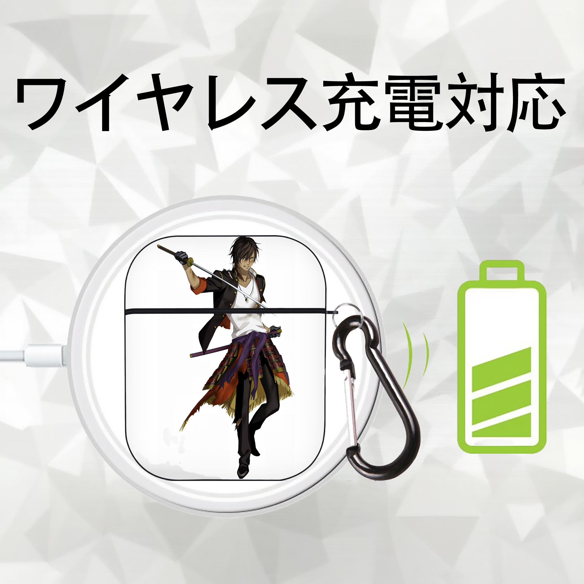 刀剣乱舞 Touken Ranbu AirPods 第2世代保護ケース ハードシェル ブラック 耐衝撃・防指紋・カラビナ付き