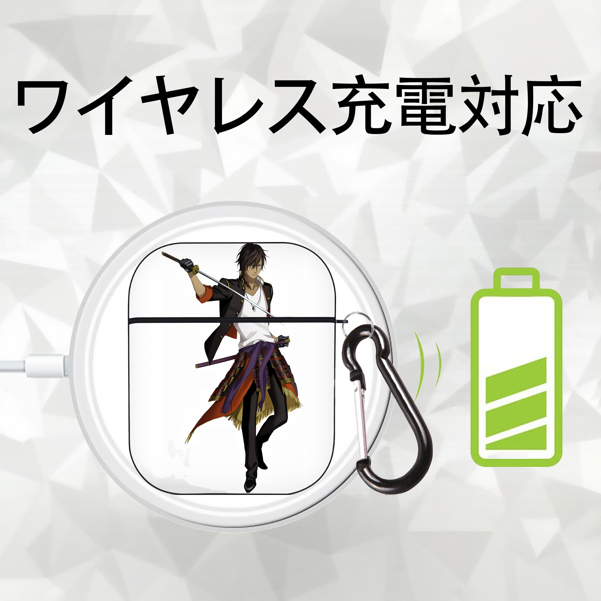 刀剣乱舞 Touken Ranbu AirPods 第2世代保護ケース ハードシェル ブラック 耐衝撃・防指紋・カラビナ付き