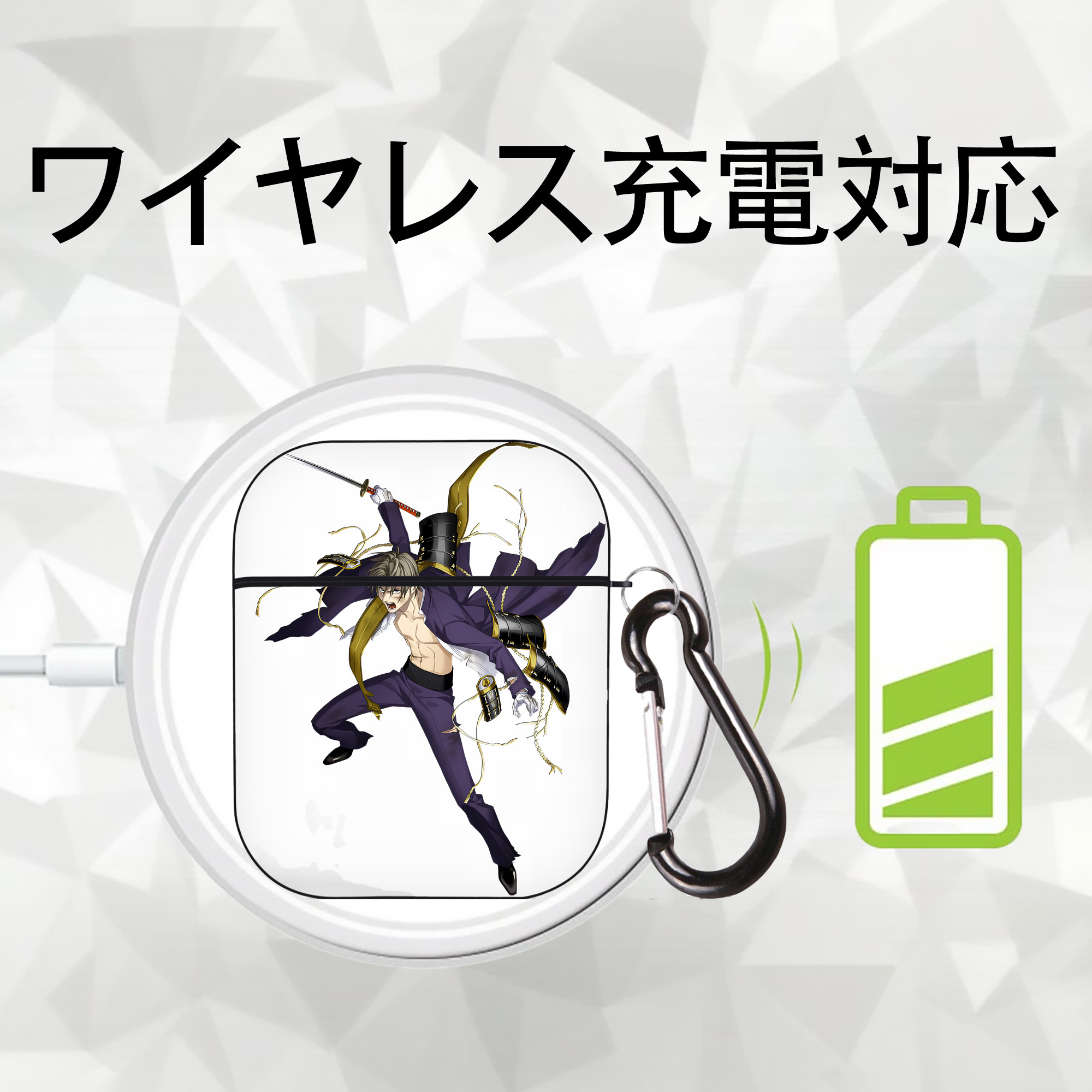 刀剣乱舞 Touken Ranbu AirPods 第2世代保護ケース ハードシェル ブラック 耐衝撃・防指紋・カラビナ付き