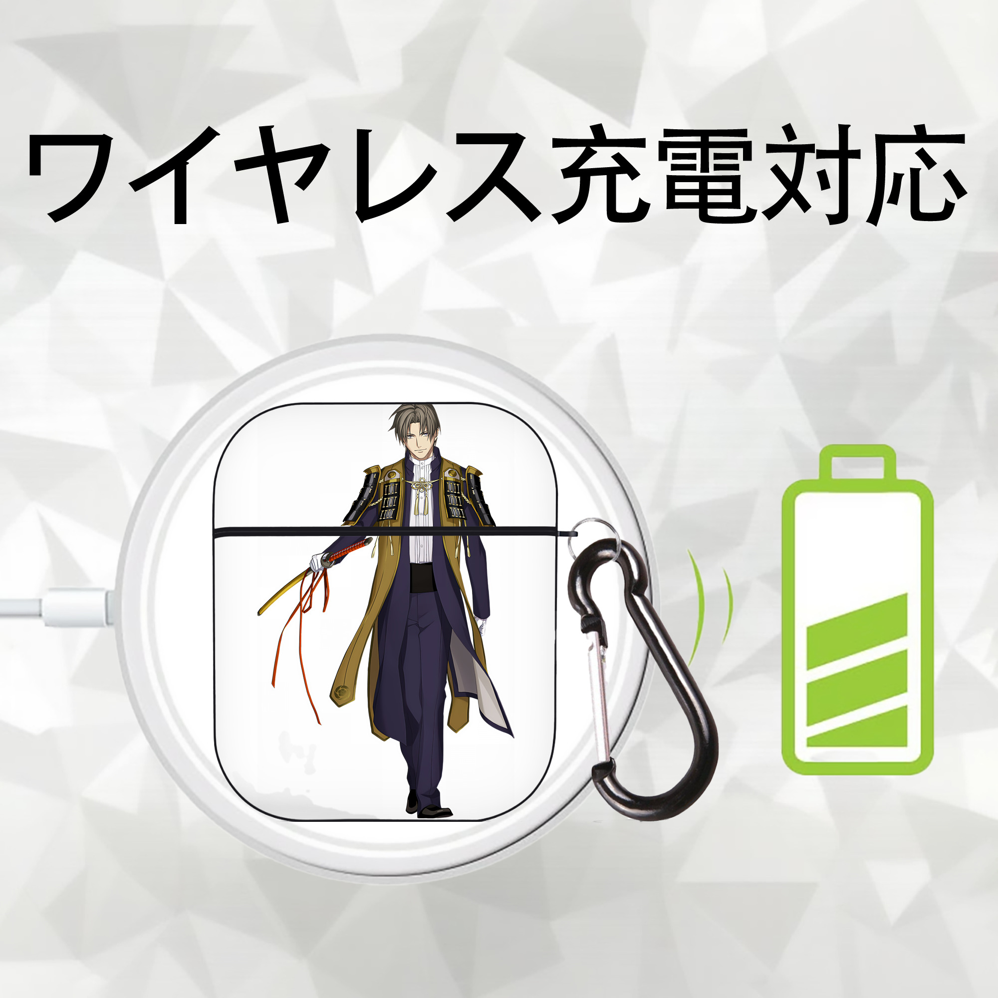 刀剣乱舞 Touken Ranbu AirPods 第2世代保護ケース ハードシェル ブラック 耐衝撃・防指紋・カラビナ付き
