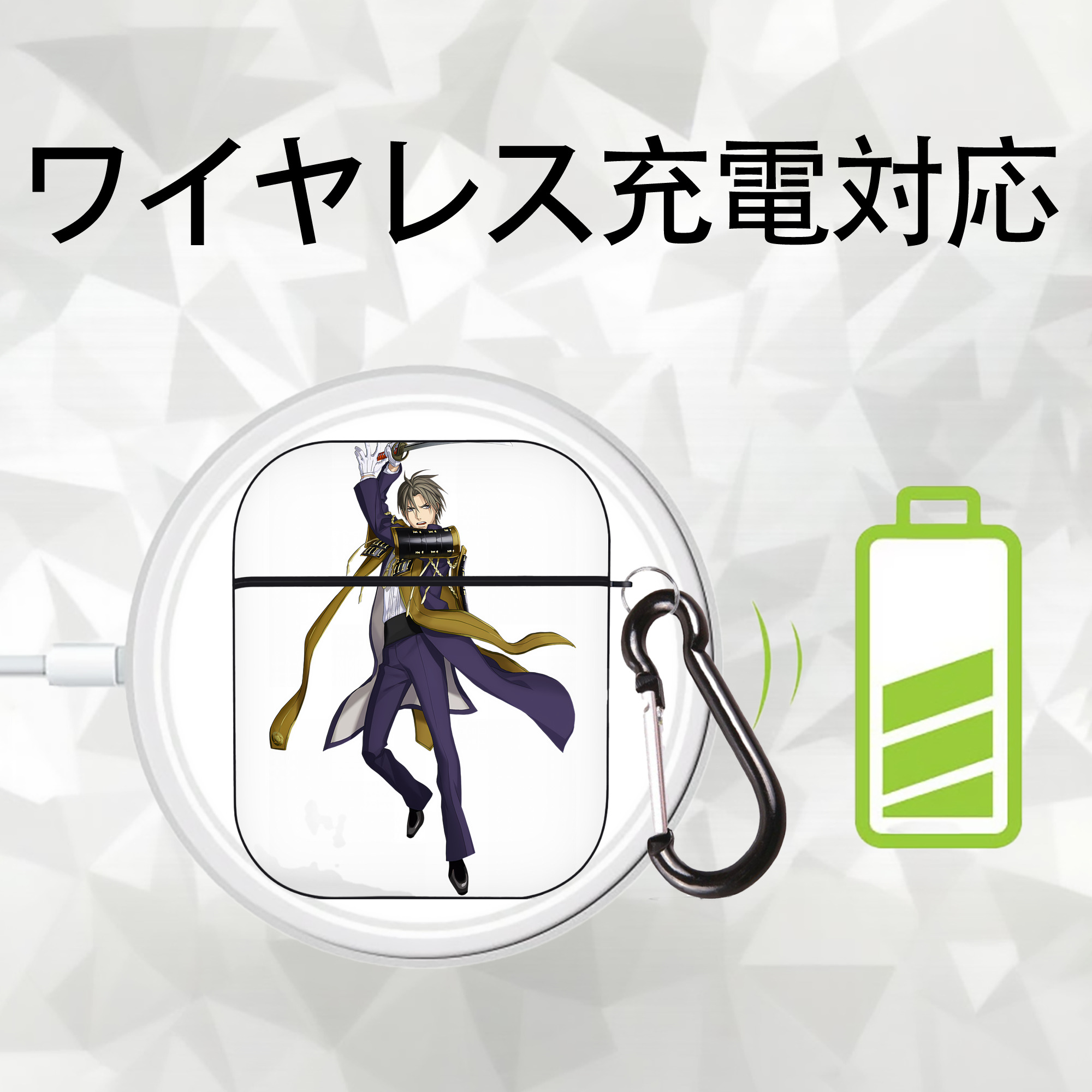 刀剣乱舞 Touken Ranbu AirPods 第2世代保護ケース ハードシェル ブラック 耐衝撃・防指紋・カラビナ付き