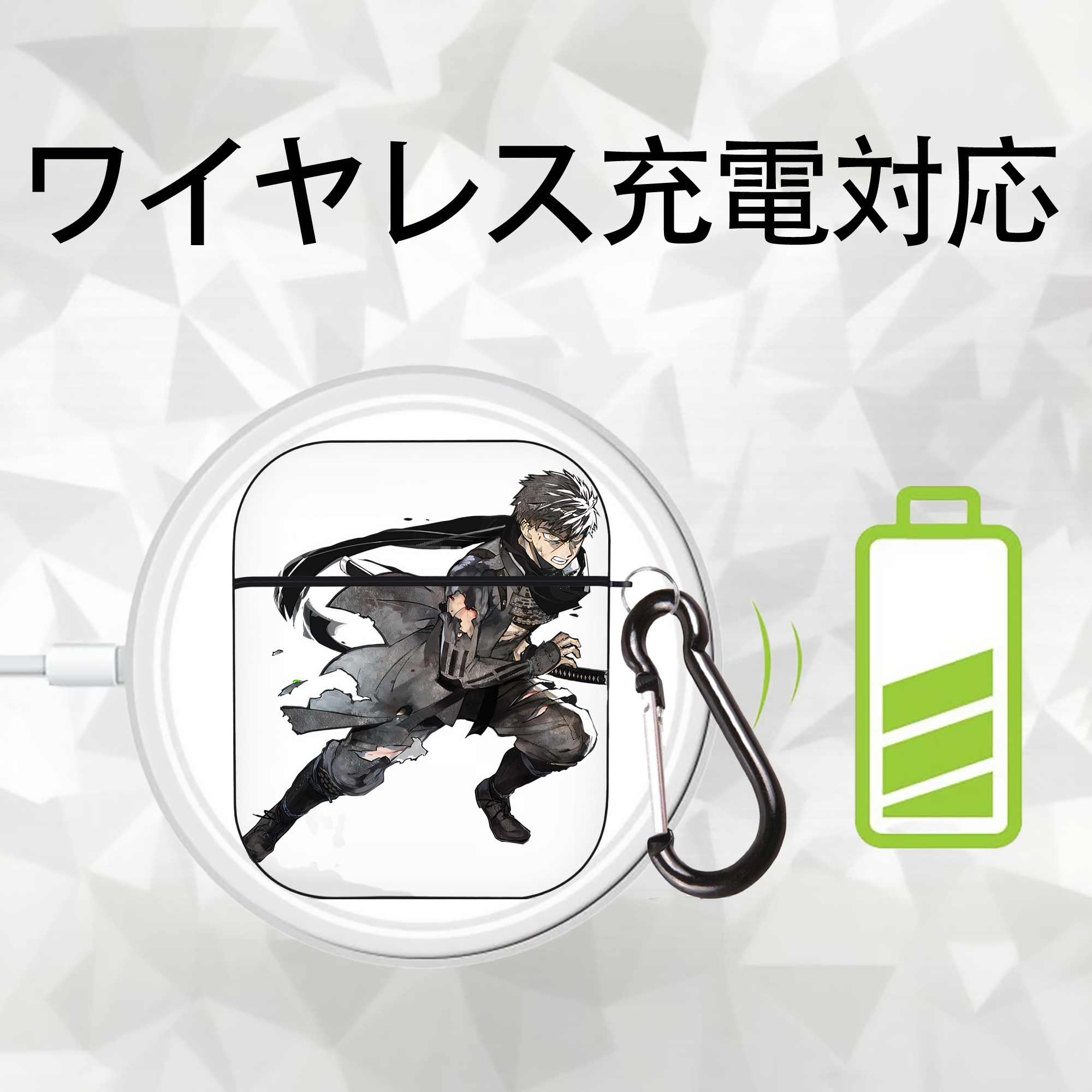 刀剣乱舞 Touken Ranbu AirPods 第2世代保護ケース ハードシェル ブラック 耐衝撃・防指紋・カラビナ付き