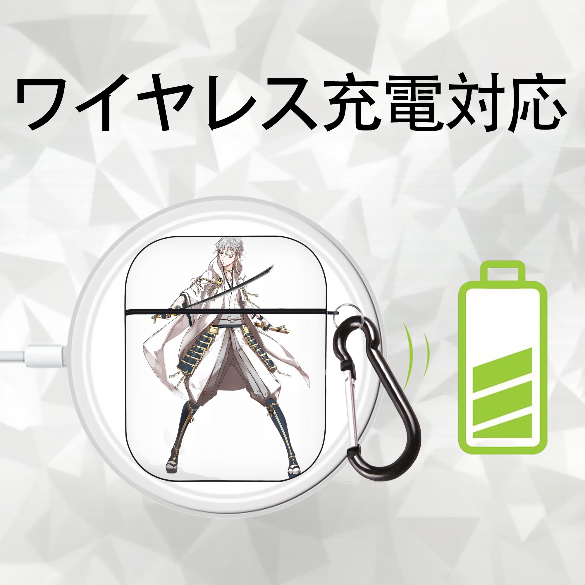 刀剣乱舞 Touken Ranbu AirPods 第2世代保護ケース ハードシェル ブラック 耐衝撃・防指紋・カラビナ付き