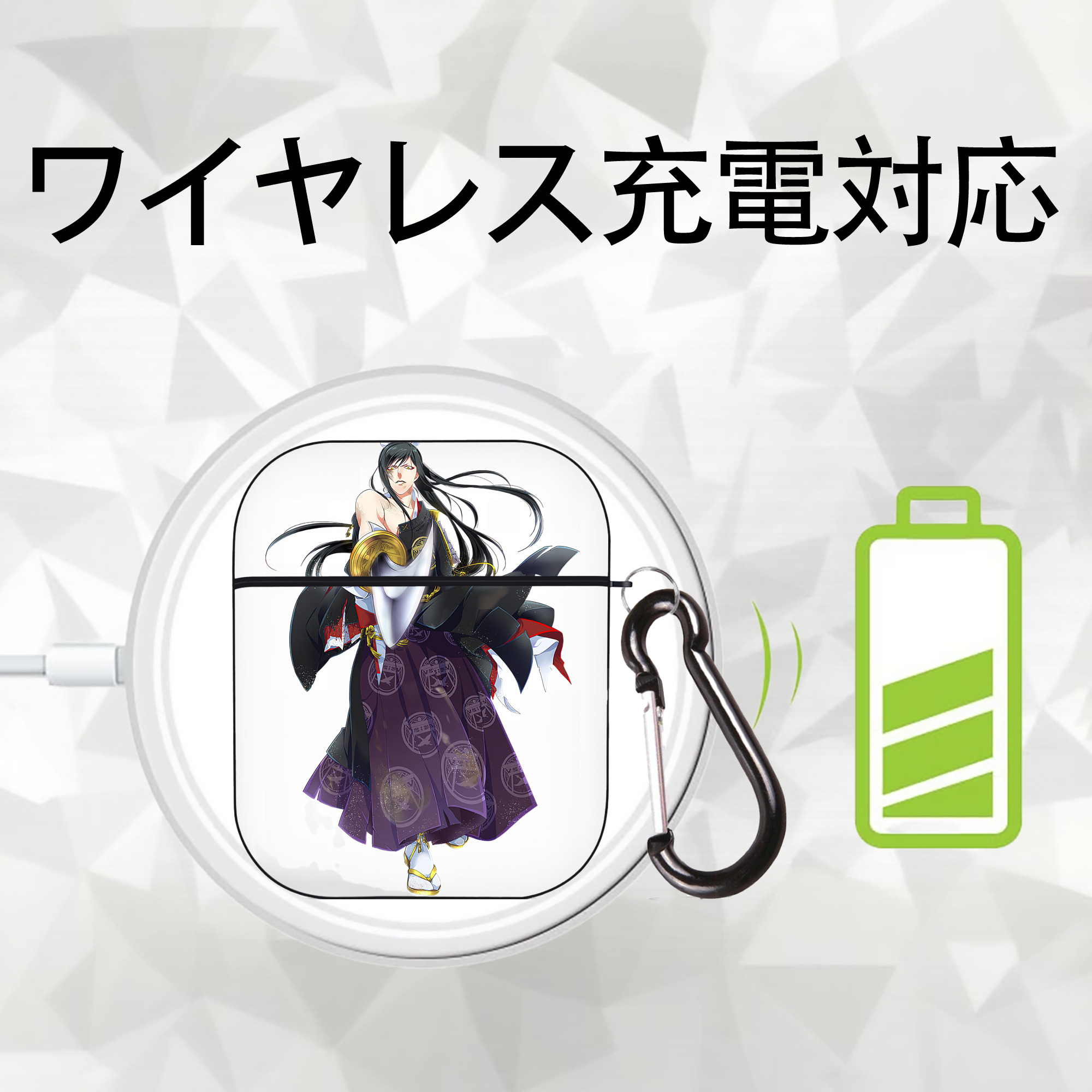 刀剣乱舞 Touken Ranbu AirPods 第2世代保護ケース ハードシェル ブラック 耐衝撃・防指紋・カラビナ付き
