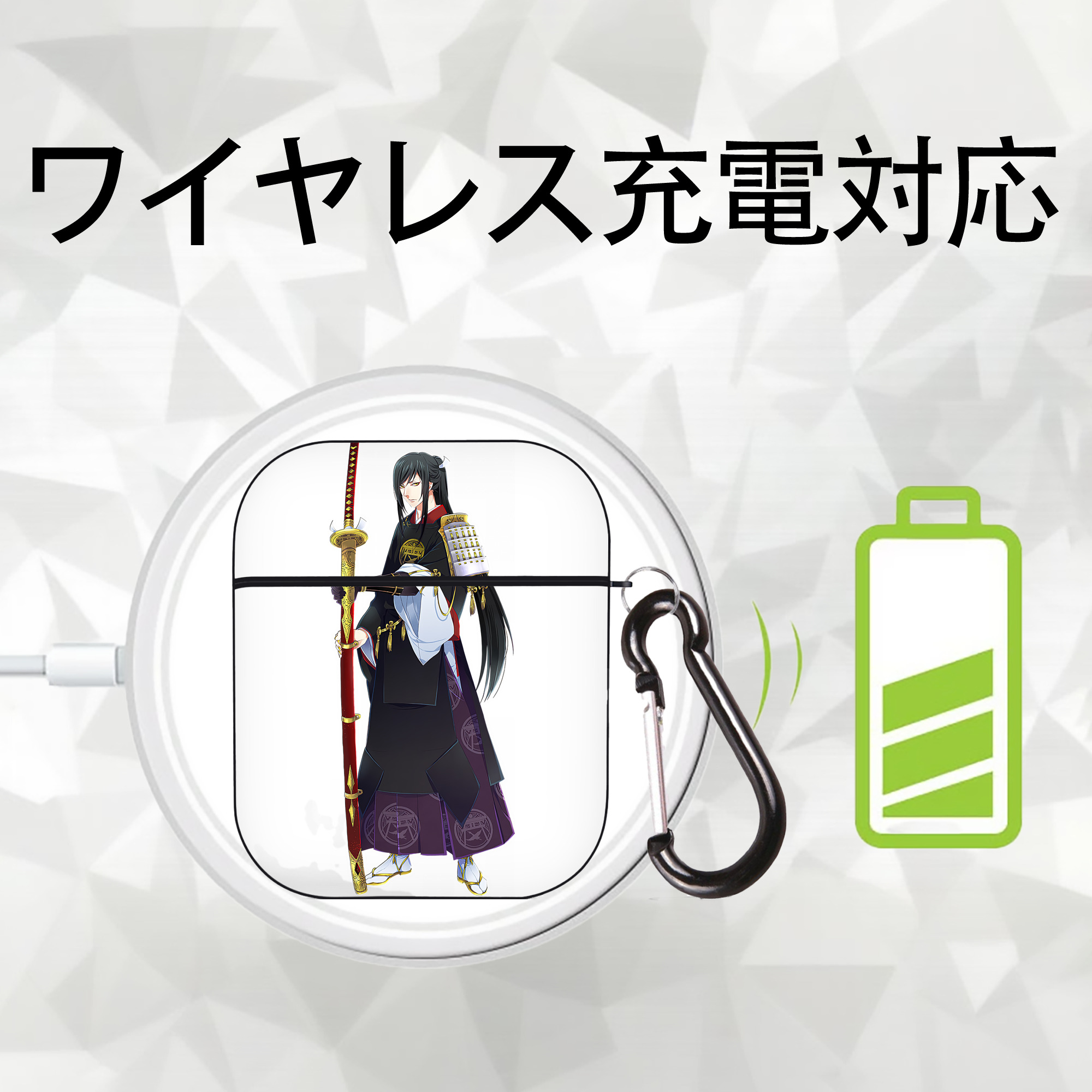 刀剣乱舞 Touken Ranbu AirPods 第2世代保護ケース ハードシェル ブラック 耐衝撃・防指紋・カラビナ付き