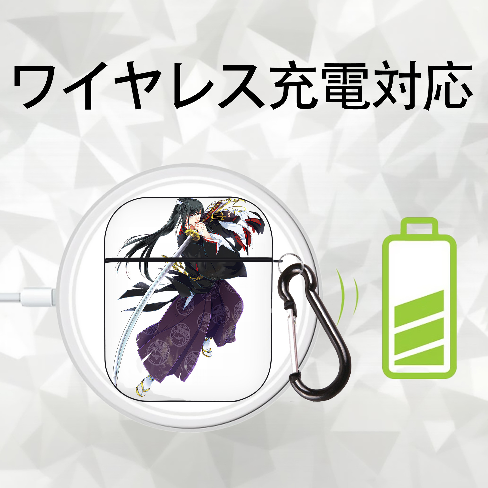 刀剣乱舞 Touken Ranbu AirPods 第2世代保護ケース ハードシェル ブラック 耐衝撃・防指紋・カラビナ付き