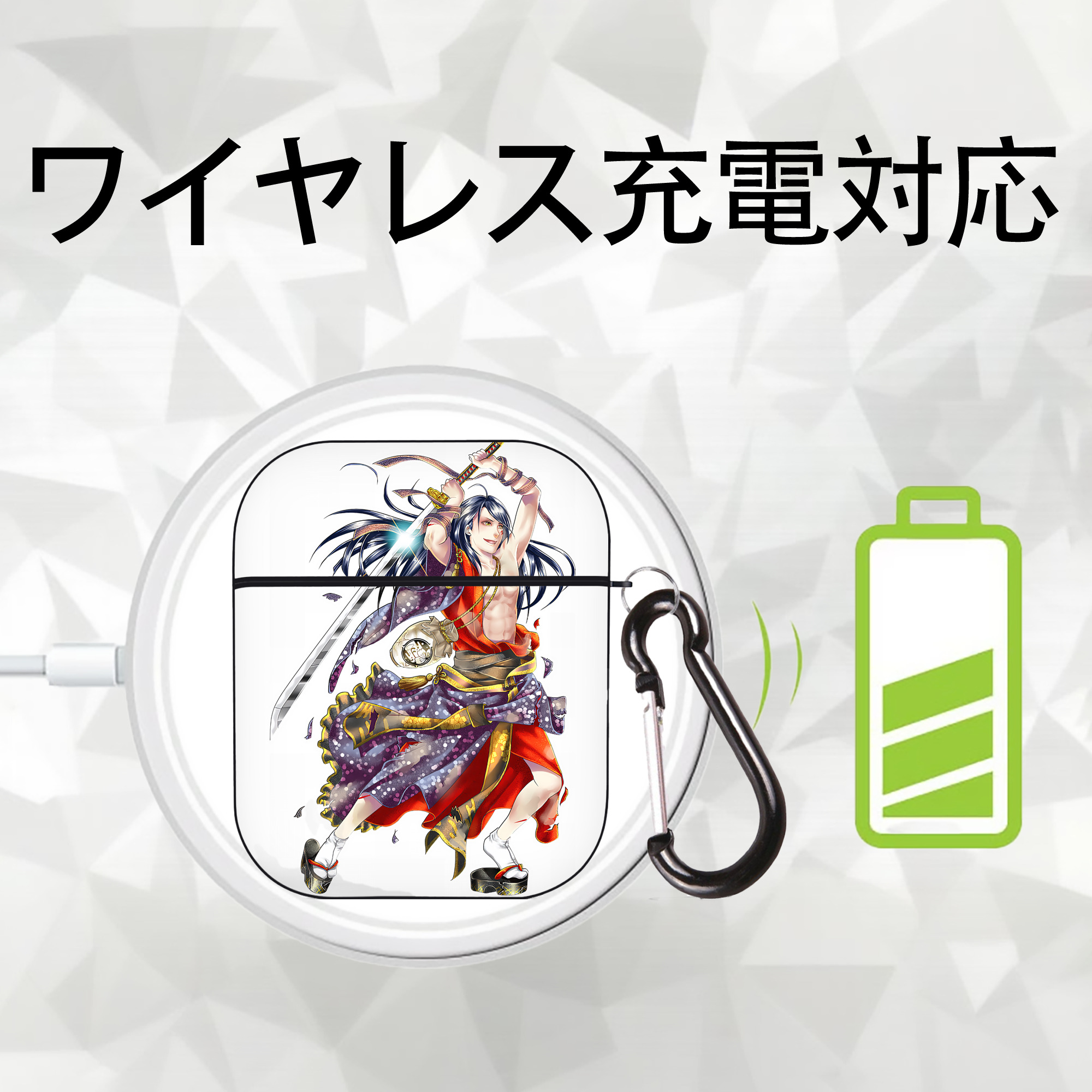 刀剣乱舞 Touken Ranbu AirPods 第2世代保護ケース ハードシェル ブラック 耐衝撃・防指紋・カラビナ付き